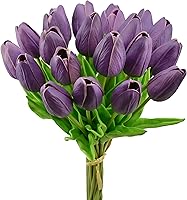 Vista 17 de Mandy's - 20 flores artificiales de seda de tulipán azul claro de 13.5 pulgadas para Año Nuevo, primavera, Día de la Madre, Pascua, Día de San