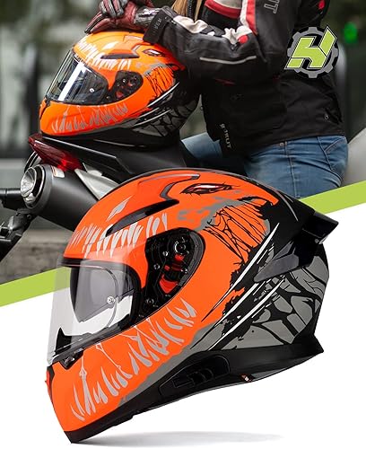 Miniatura 2 de Hax - Casco integral de motocicleta y de moto de calle con doble aleta trasera y clavos de plástico para Pinlock Ready, para adultos, aprobado por