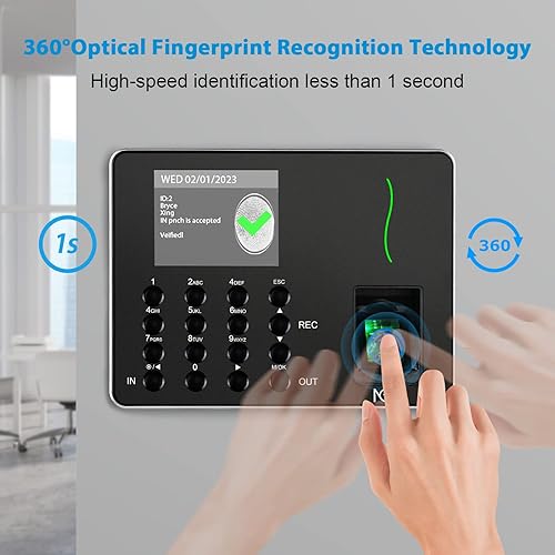 Vista 2 de NGTeco Relojes de tiempo para empleados de pequeñas empresas, W3 2.4GHz WiFi biométrico de huella dactilar máquina de tarjetas de tiempo, reloj