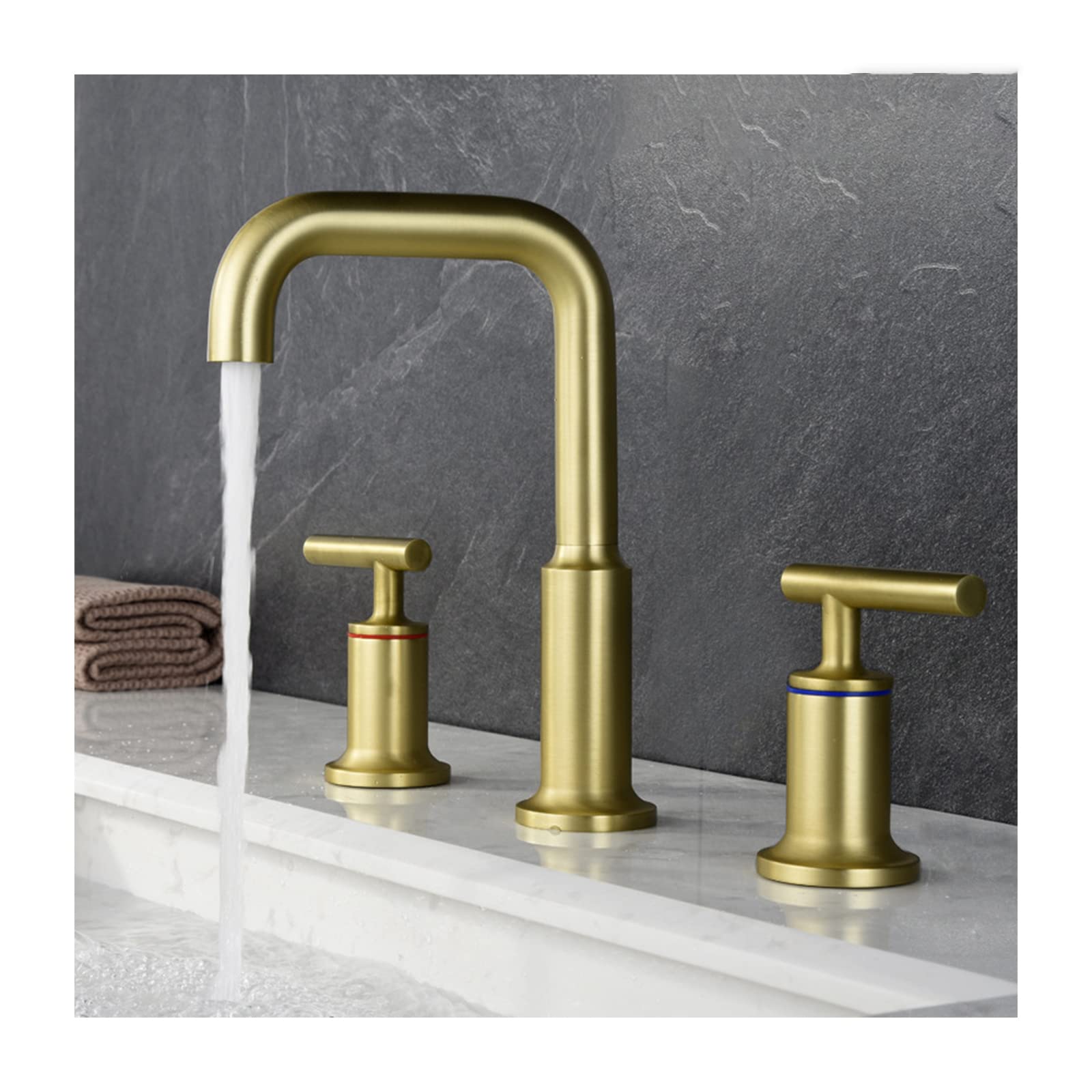 VDOQTLJT Bathroom Faucet 360° Rotating Spout Sink Brass Basin Mixer Tap 2 Handle Lavatory 3 Holes(Brushed Gold)