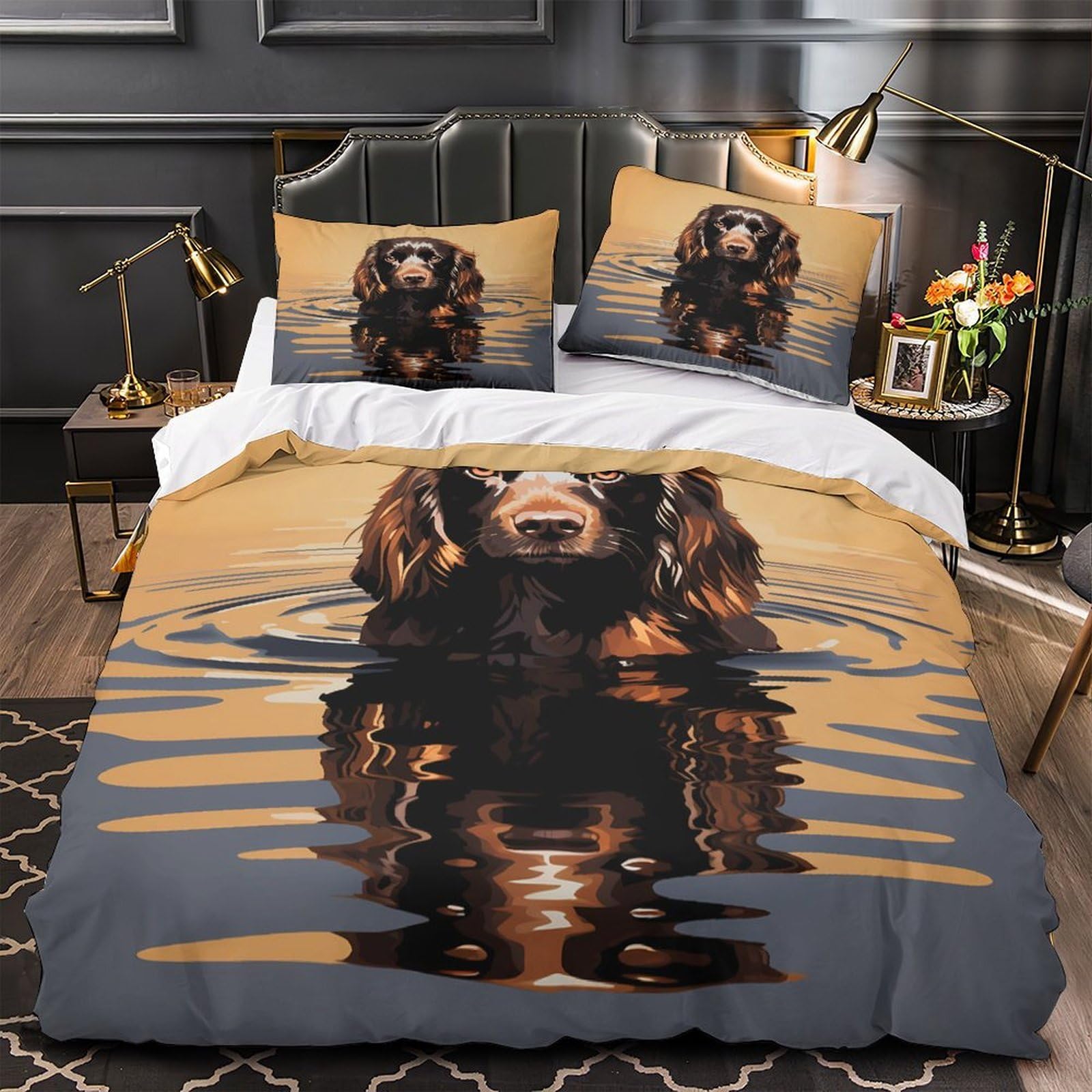 Housse de couette 3D motif chien nageant pour un lit enfant confortable et facile à laver