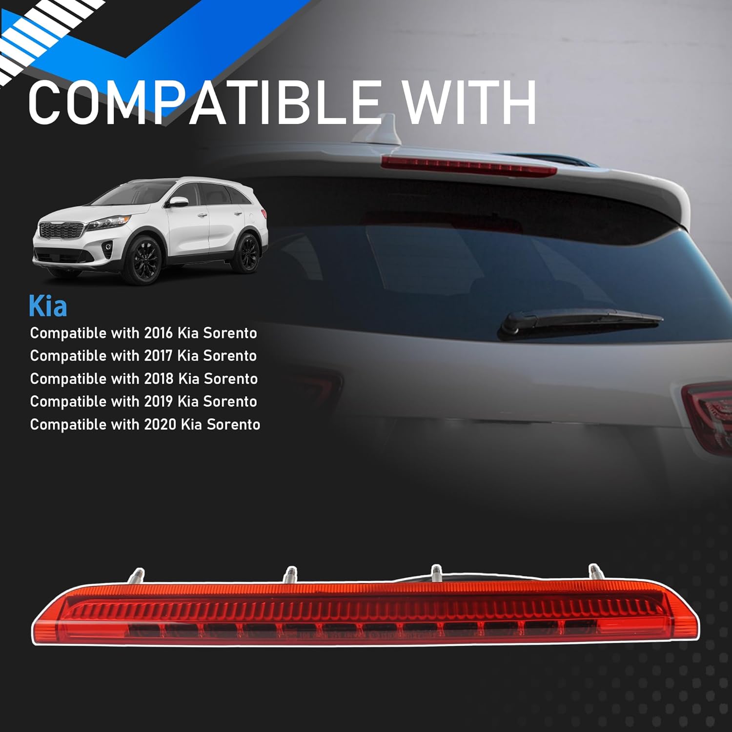 Rear Center Third Brake Light High Mount Stop Lamp Compatible With 2016 2017 2018 2019 2020 Kia Sorento Replaces 92700C5000 92700-C5000