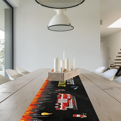 Miniatura 2 de Belrew Camión de bomberos, camino de mesa de feliz cumpleaños, camino de mesa de cumpleaños de bomberos, decoración de mesa de fiesta de cumpleaños