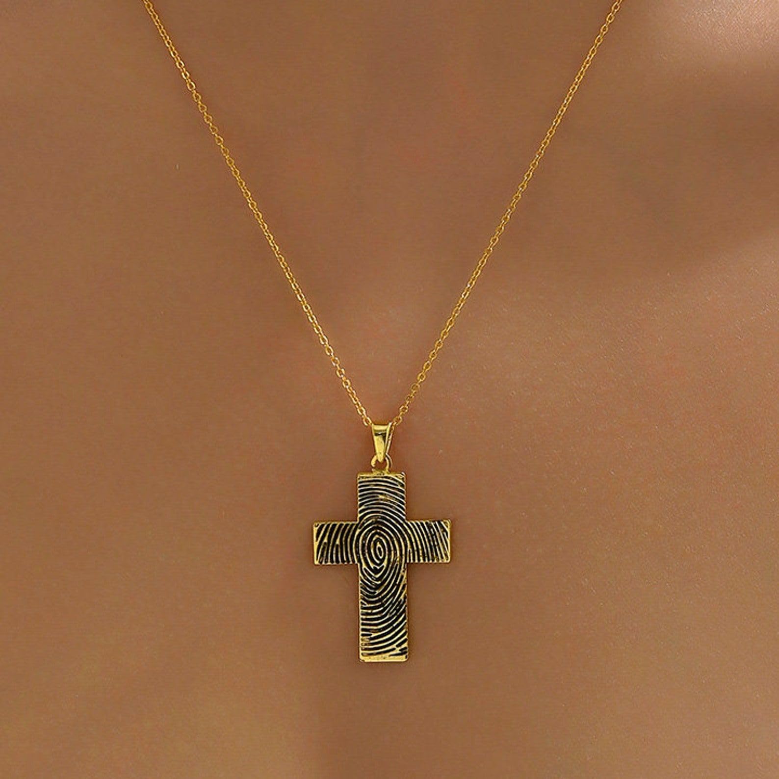 Collar de forma cruzada plata de ley 925 a medida huella dactilar Collar recuerdo a medida huella dactilar recuerdo para abuelo abuela hecho a mano Día de la Madre