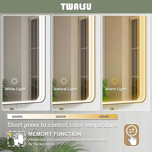 Miniatura 5 de Espejo de baño LED de 24 x 36 pulgadas con luces, espejo de tocador de baño iluminado para pared con marco de metal de aleación de aluminio negro,