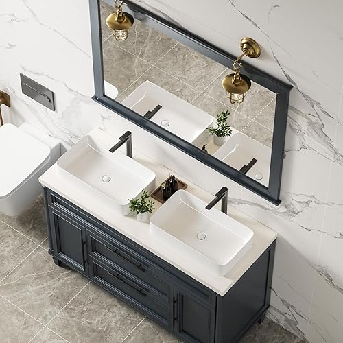 Miniatura 5 de Fregadero de encimera de 24 pulgadas para baño, lavabos rectangulares modernos para baño, lavabos de porcelana de cerámica blanca, lavabos pequeños