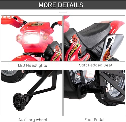 Miniatura 6 de Motocross eléctrica para niños 6V color rojo de Aosom
