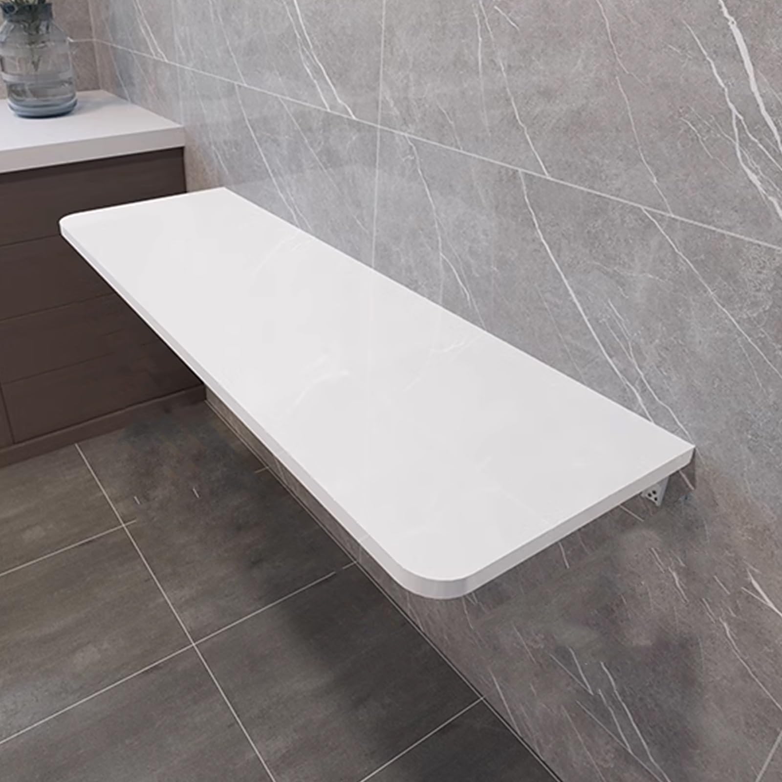 Mesa plegable de pared para cocina, parte superior de madera gruesa, soporte de metal resistente, esquinas redondas, diseño que ahorra espacio, ideal para dormitorio y comedor (blanco, 60 x 40 cm)