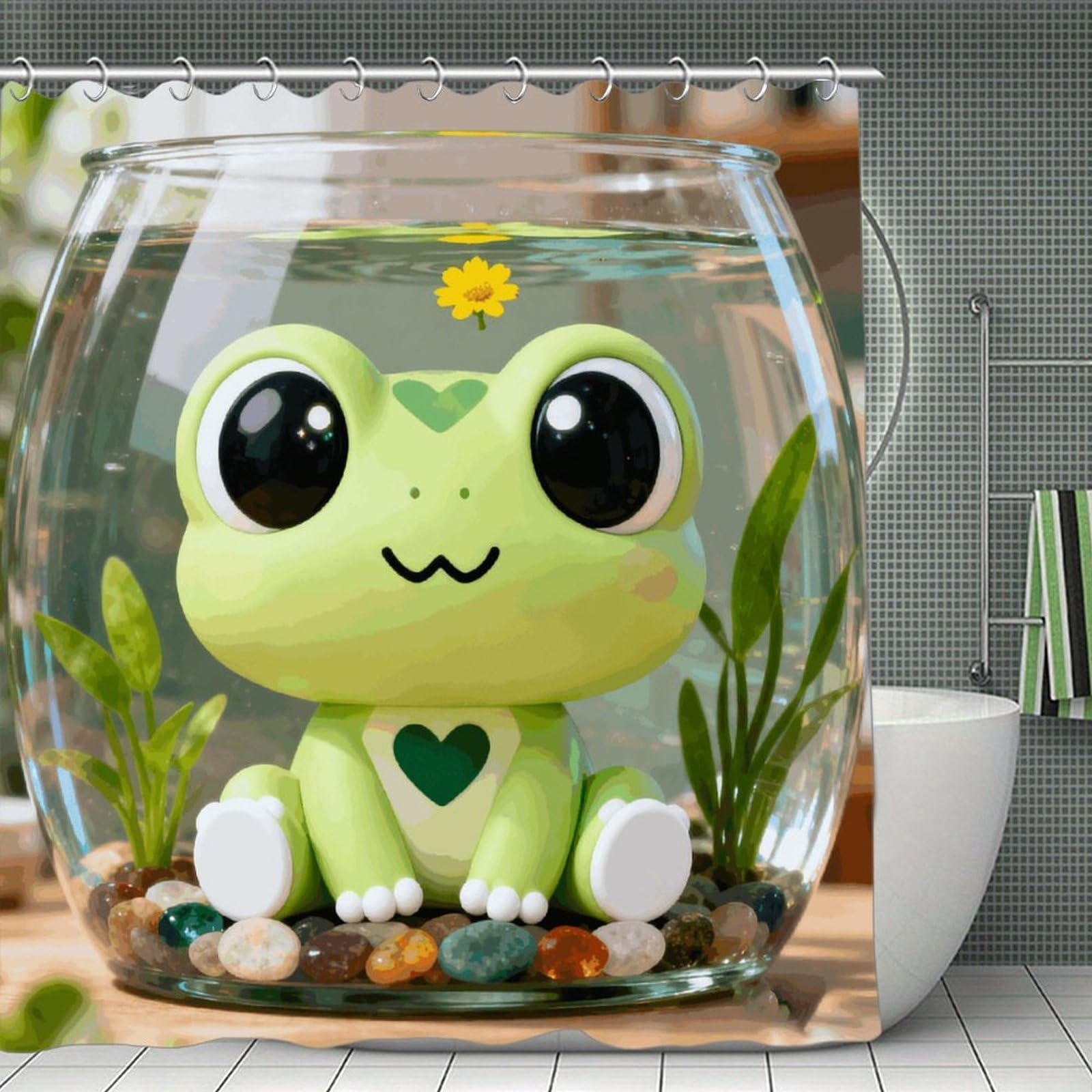 VstaDank Frog Shower Curtain Light-Weight Blackout Bathroom Curtain Washable Shower Liner 71x71 Inch Bath Curtain with Metal Holes Bathtub Bath Room