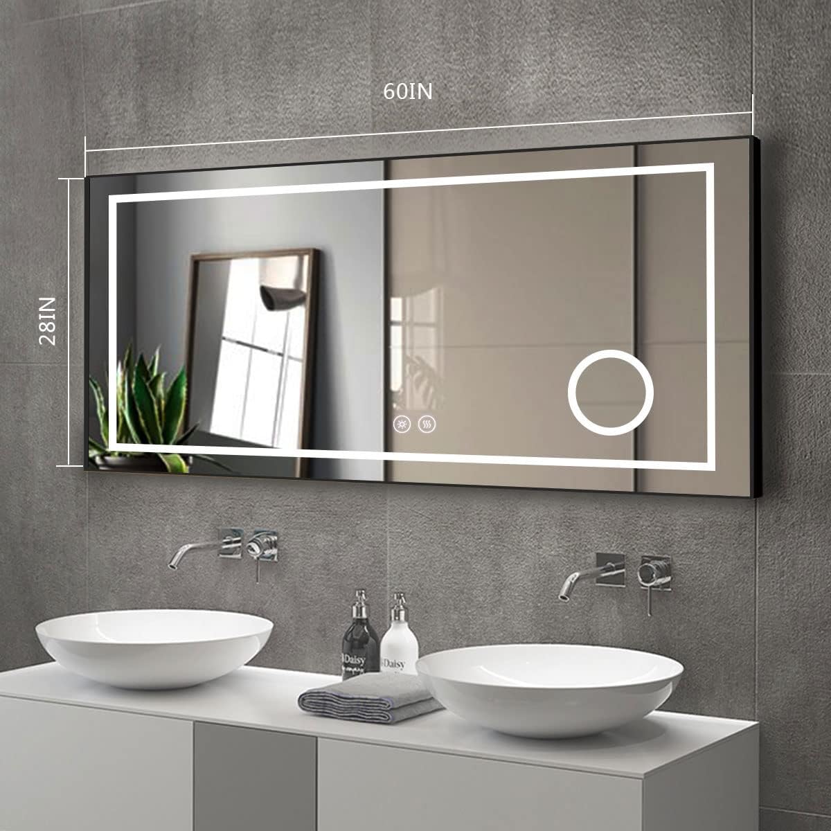 BHBL 60 x 28 Inch Illuminated LED Makeup Bathroom Mirror/Dress Mirror with Smart Touch Switch, Magnifier, Anti-Fog, Dimmable, Horizontal Wall Mount, Bedroom Hotel Office Bar Mirror (D621-6028C)