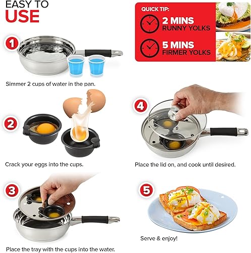 Miniatura 4 de Sartén antiadherente para escalfar huevos, 2 tazas de huevos escalfados, fácil de cocinar huevos escalfados de acero inoxidable, Perfect Eggs