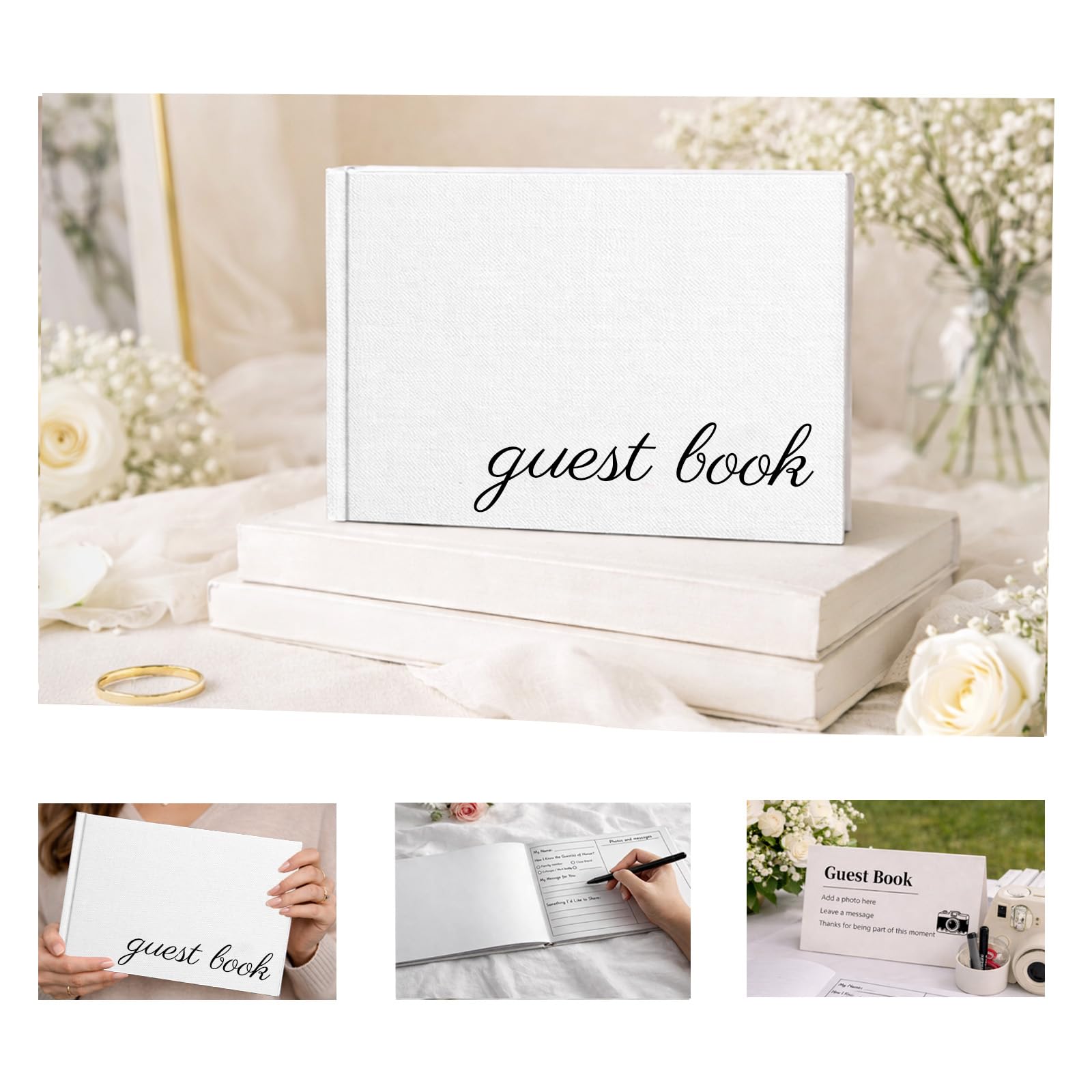 Libro de invitados de boda, libro de invitados con bolsillo de sobre, libro de visitas de tapa dura para recepción de boda, despedida de soltera o fiesta, libros de boda para invitados para