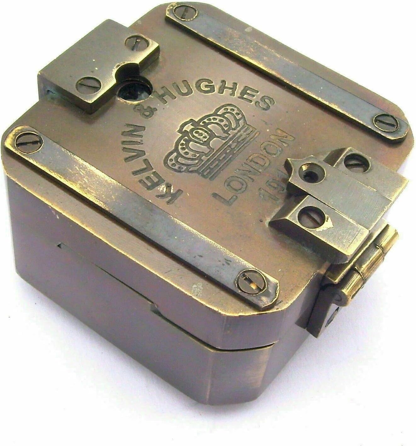 Brass Pocket Compass 2.5 Inch Kelvin & Hughes 1917 London Directional Compass Fully Functional Vintage Hiking Compass & Outdoor Navigation Tool