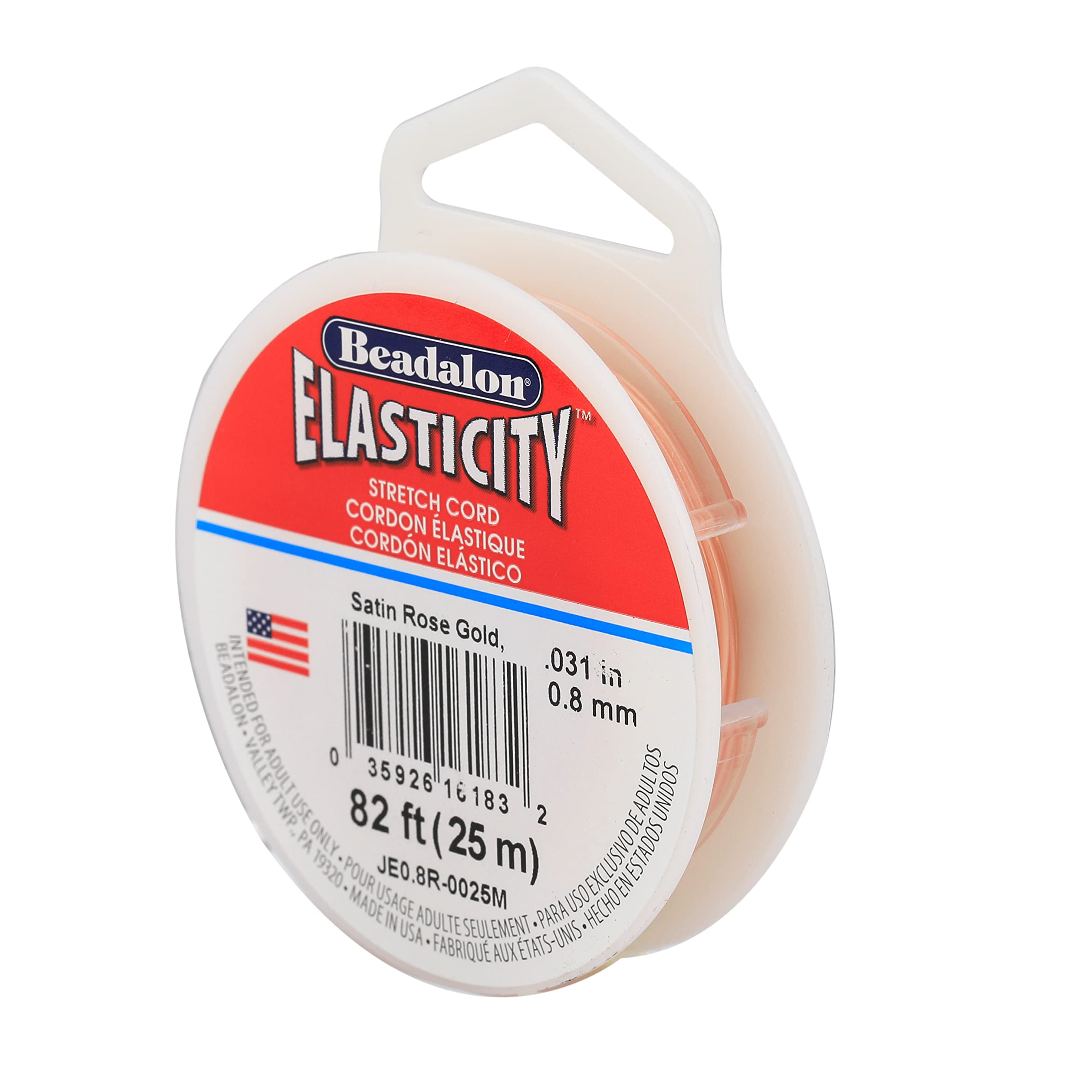 Beadalon Satin Rose Gold Elasticity Stretch Cord, 0.8 Mm / .032 In, 25 M / 82 Ft