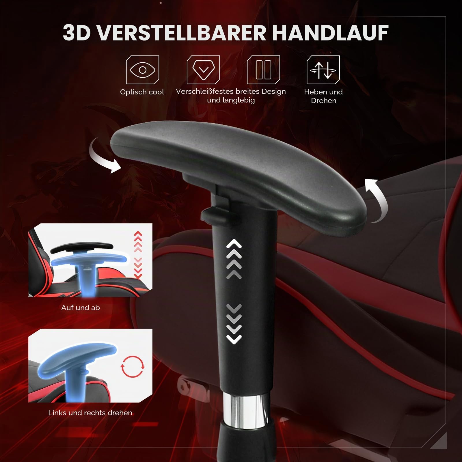 GTPLAYER Gaming Stuhl mit Fußstützen Lautsprecher Bluetooth, Gamer Stuhl Ergonomischer Computerstuhl Bürostuhl Schreibtischstuhl PC Stuhl mit 3D-Armlehnen, 200KG, Rot