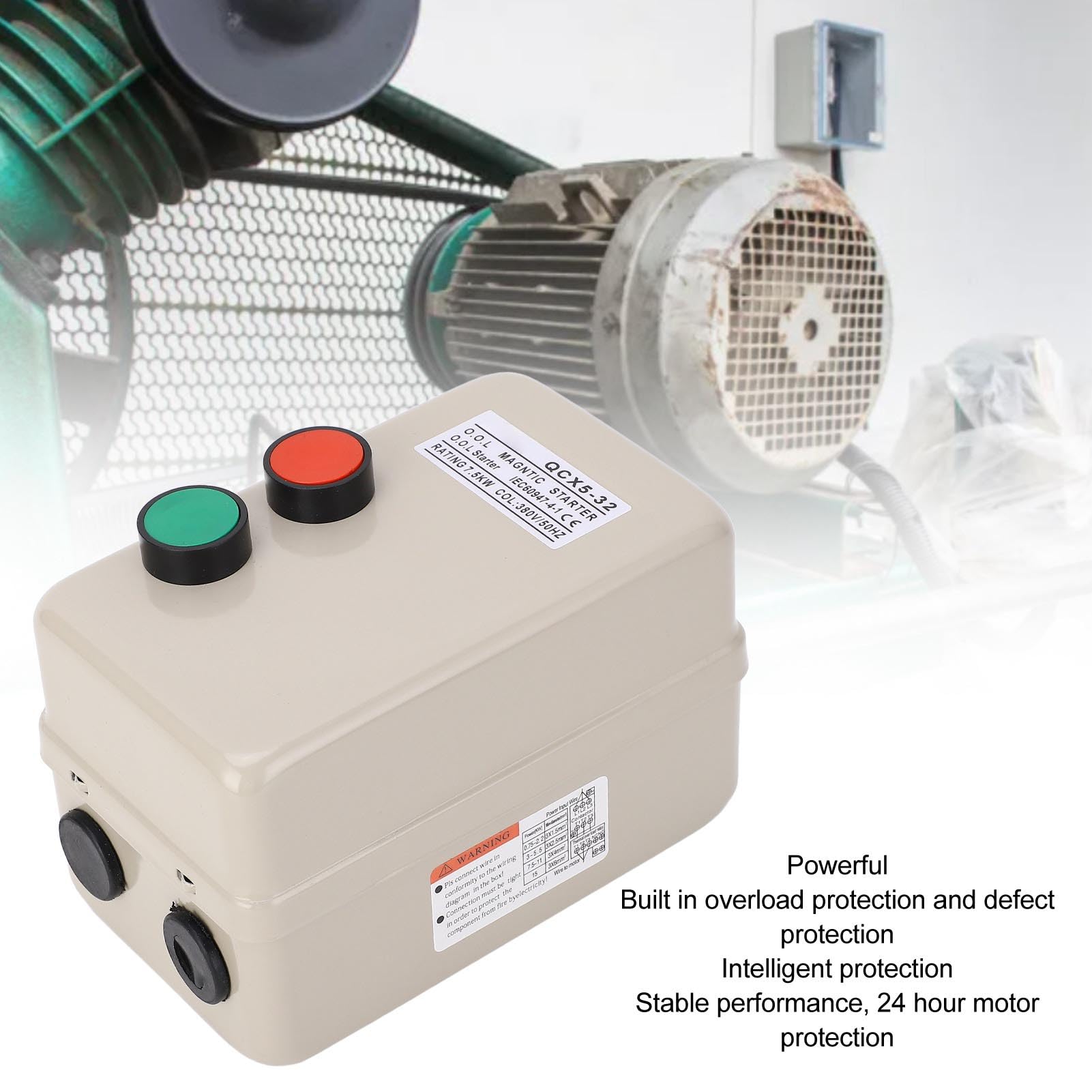 Arrancador de Motor Eléctrico Magnético, 380V 20-A 7.5KW 3HP Caja de Interruptor Magnético Trifásico, Arrancador de Motor Eléctrico para Compresor de Aire