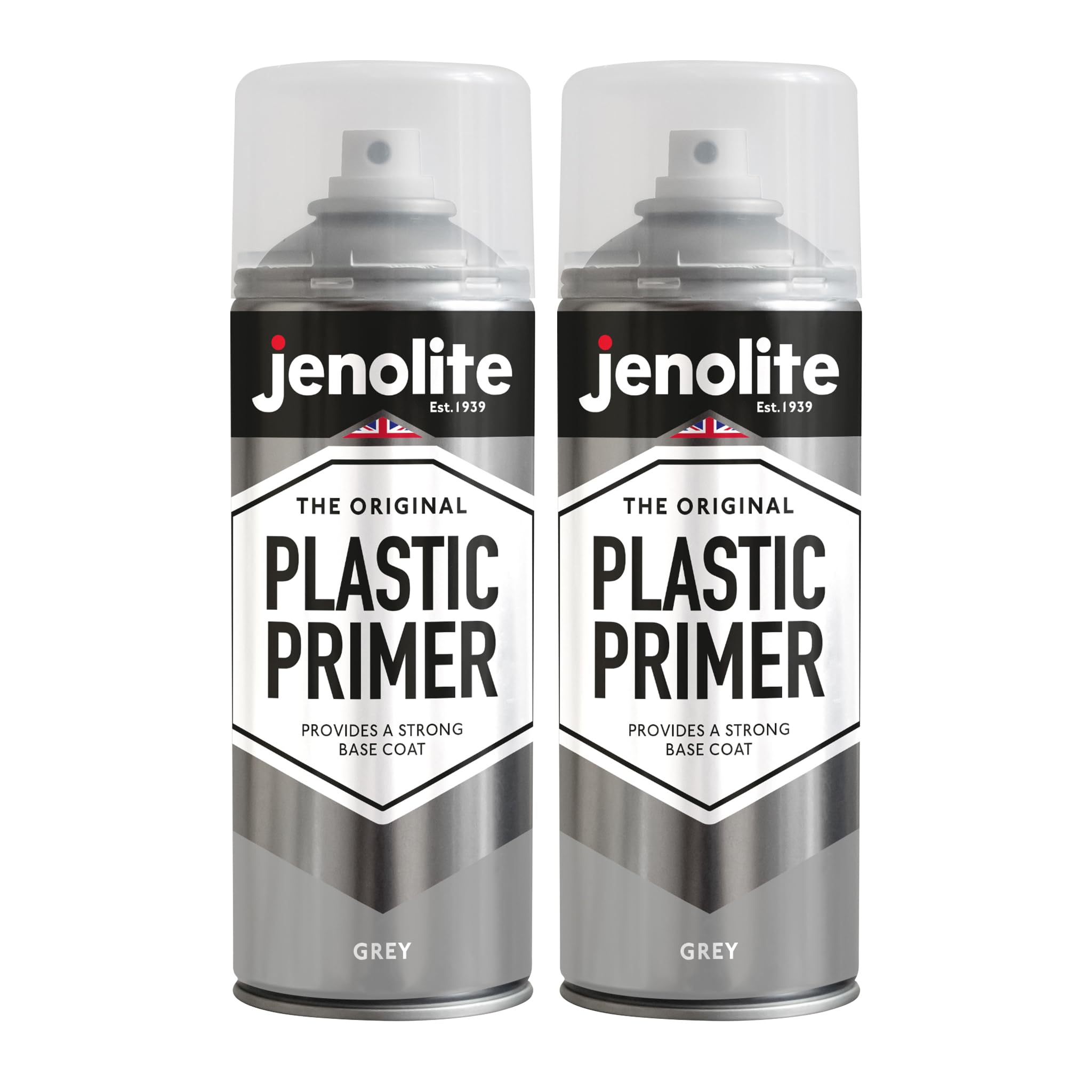 JENOLITE Plastic Primer Spray Paint | GREY | 2x400ml | Premium Quality Plastic Primer | Promotes Adhesion | Primer Spray Paint for Automotive, Garden Furniture, Models & Other Hard Plastics