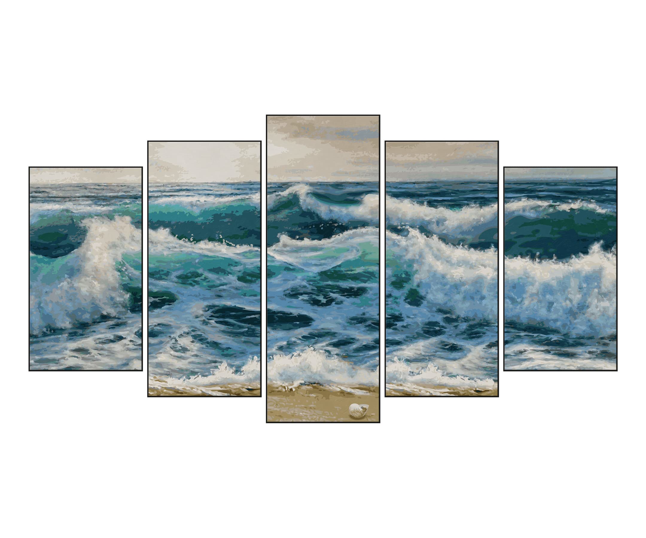 Schipper 609450865 Malen nach Zahlen - Stürmische See - Bilder malen für Erwachsene, inklusive Pinsel und Acrylfarben, 5 Bilder, Meisterklasse Polyptychon, Profi, Edition, 132 x 72 cm