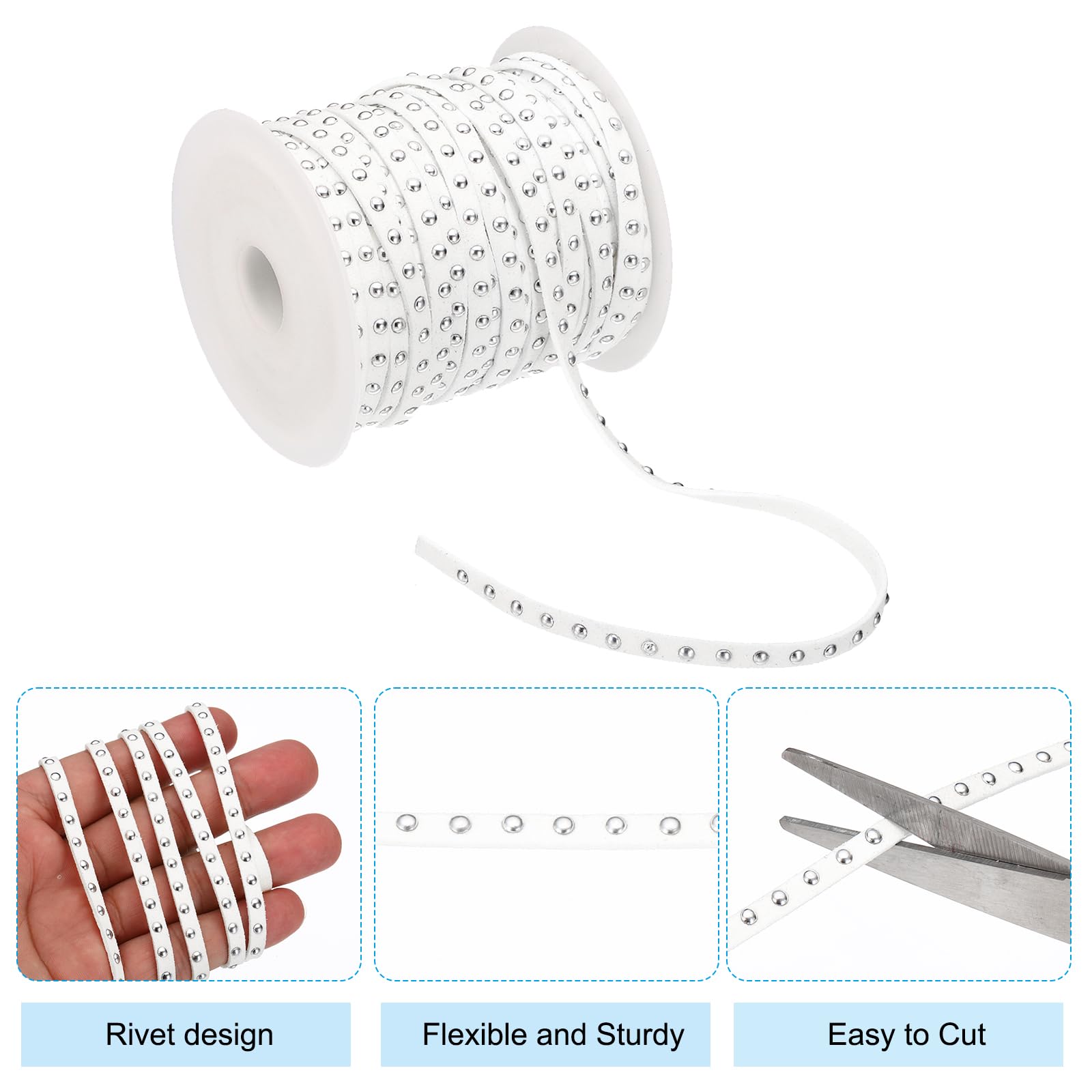 PATIKIL 65.6ft Studded Faux Suede Cord Rope for Jewelry Making 5mm Micro Fibre Flat Leather Lace Beading String Ribbon with Rivets - Image 3