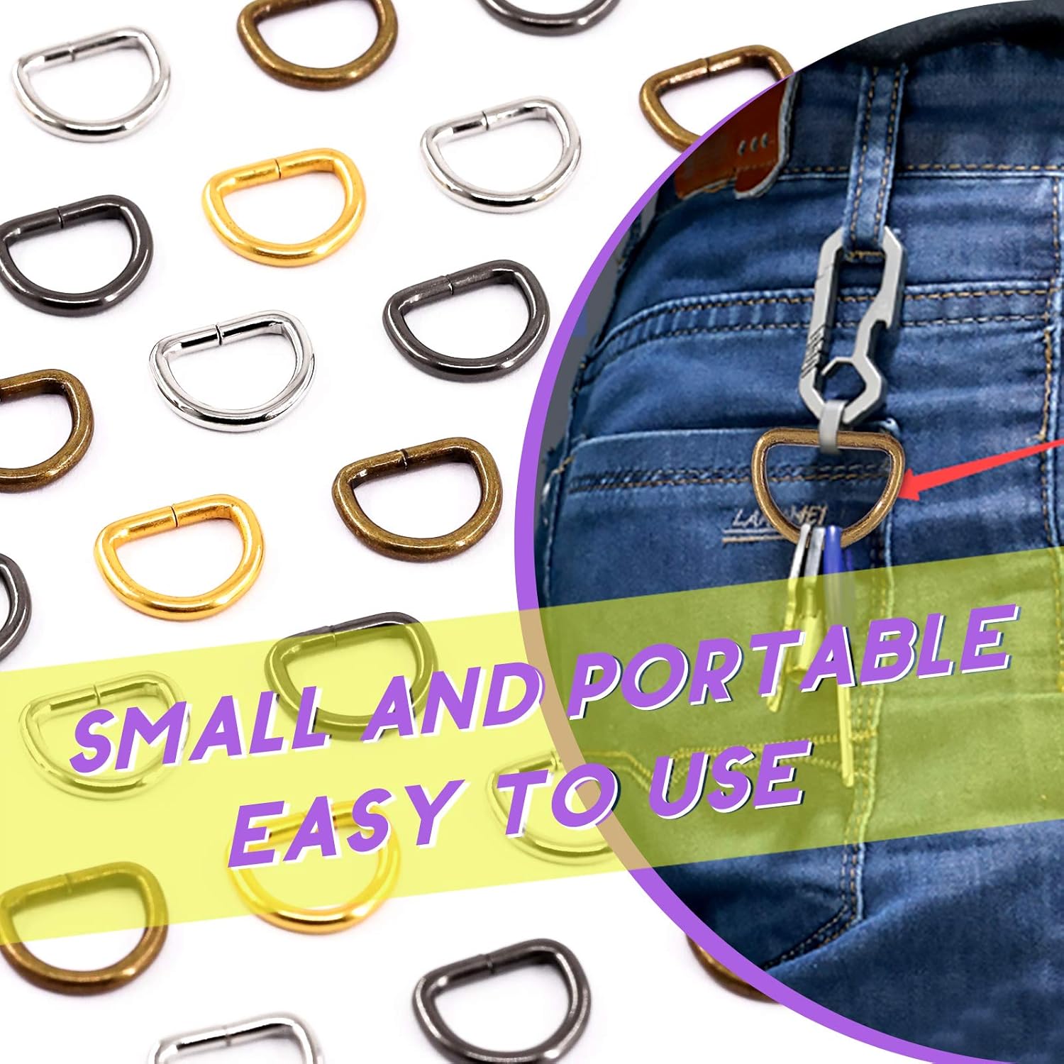 Swpeet 120Pcs 1/2 Inch - 13mm 4Colors Multi-Purpose Metal D Ring Semi-Circular D Ring for Hardware Bags Ring Hand DIY Accessories (Mixed Color, 1/2 inch) - Image 6