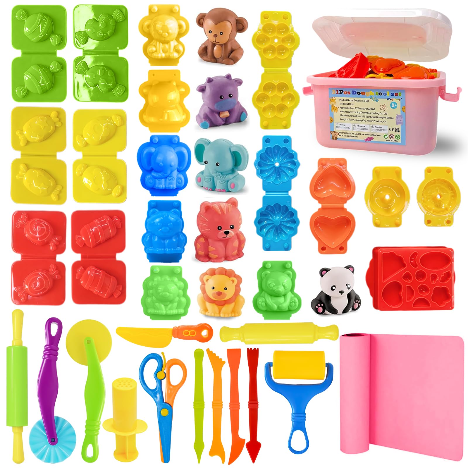 Dough Tool Set, 31 Pcs Basic Dough Tools Kits for Kids, Dough Accessories Includes Pink S…