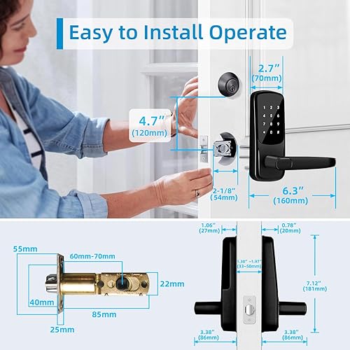 Miniatura 6 de Cerradura de puerta inteligente con teclado con asa, cerradura digital de entrada sin llave para puerta delanterainterior, perilla de puerta