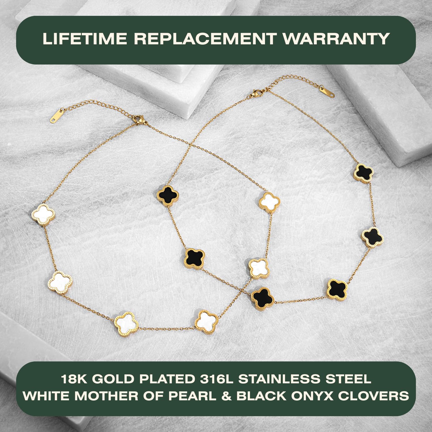 ONERVA 2 PC Set I 18K Gold Plated Four Leaf Clover Necklace I Dainty Clover Necklaces For Women I Mothers Day Gift I Anniversary I Wedding I Occasion - Image 5