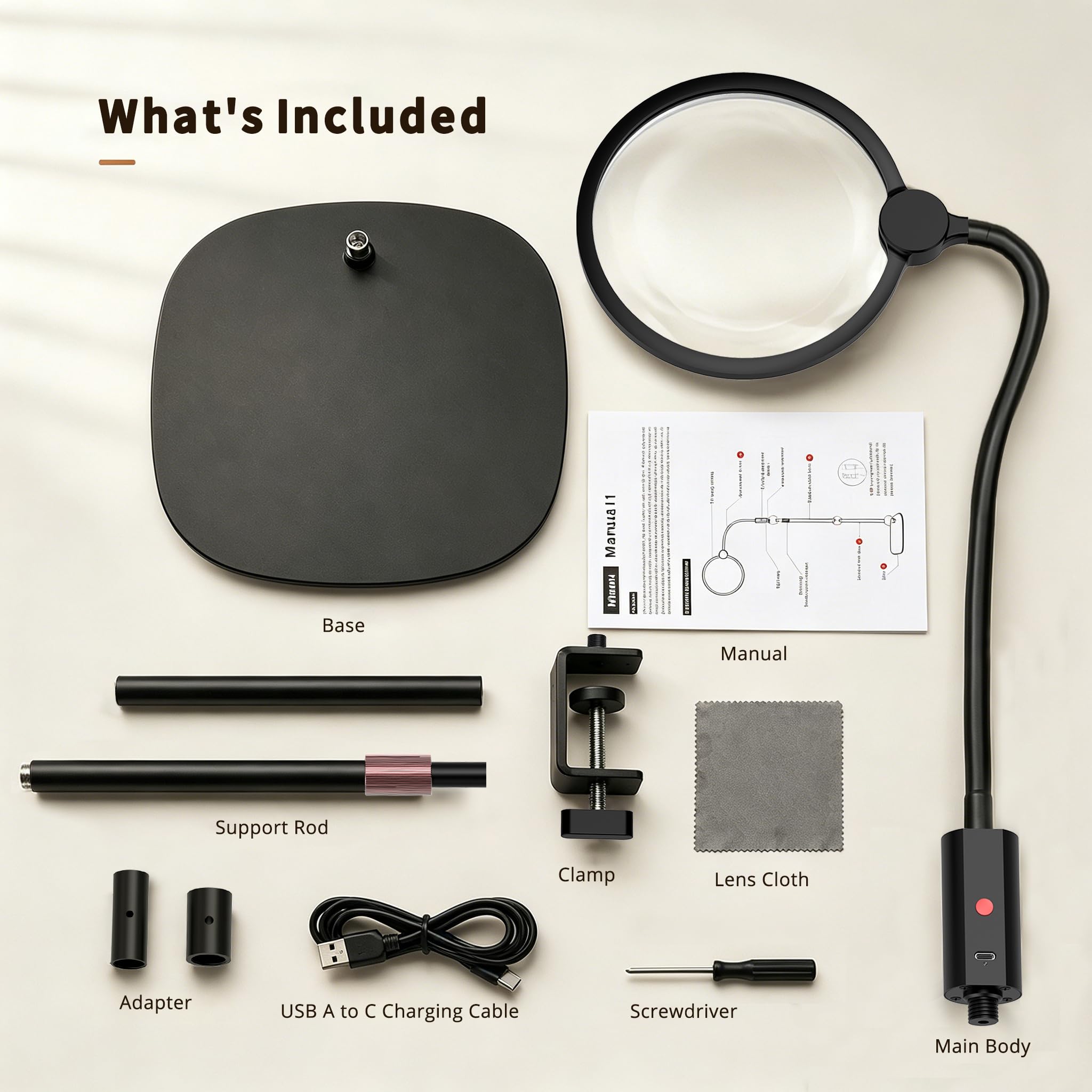 Extra große Lupe mit Licht und Ständer, 10-fache 3-in-1-Boden- und Schreibtisch-Lupe, Lupe und Lupe mit 64 LED-Leuchten, wiederaufladbar über USB zum Lesen, Naharbeiten