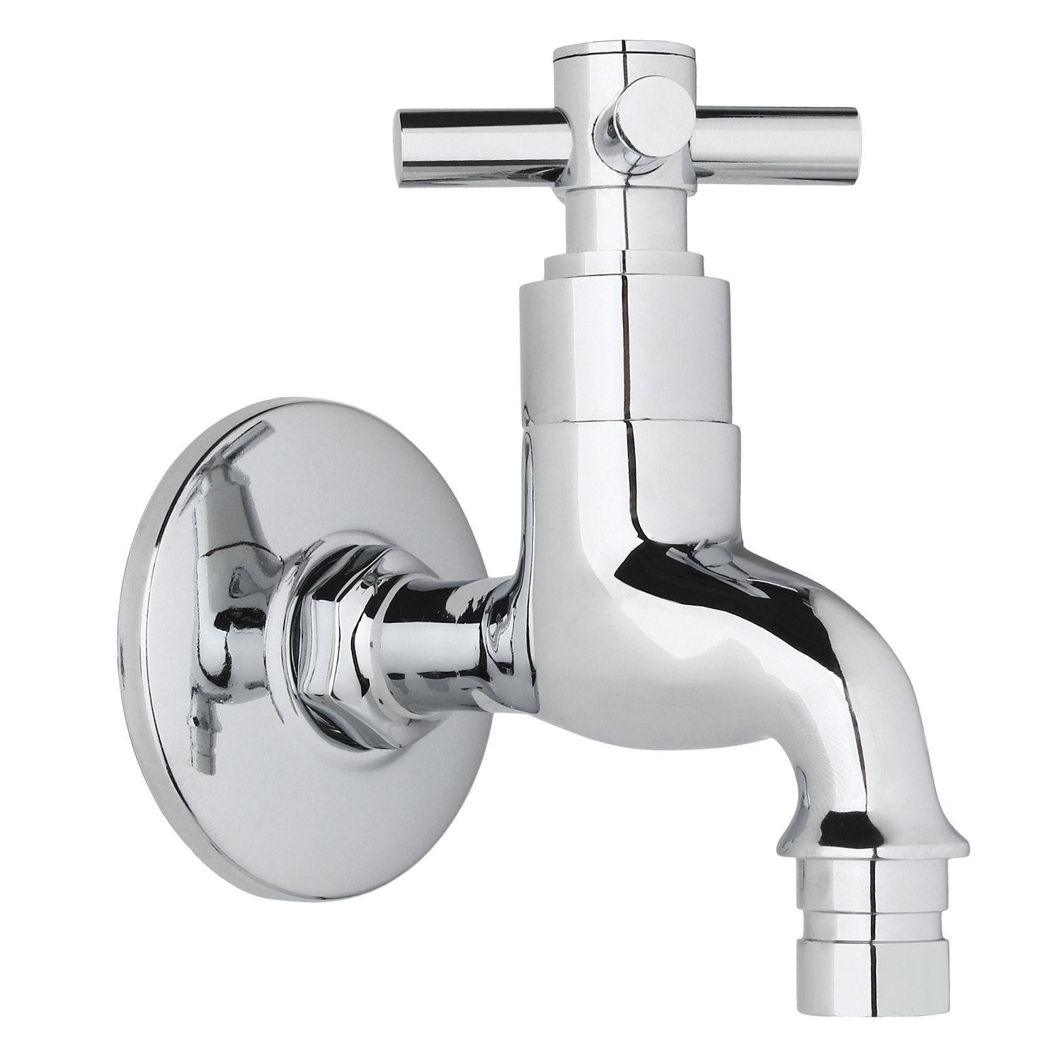 Kamal Brass Washing Machine Bib Cock Tab with Wall Flange - Cross | Wall Mount | Chrome Finish - Silver (Pack of 1)-picture-17