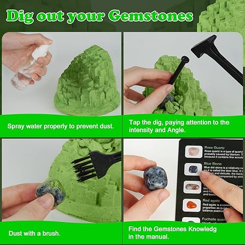 Miniatura 6 de Kit de excavación de piedras preciosas (forma única), gran kit de ciencia STEM para niños, excava tus propias 12 piedras preciosas reales, juguetes