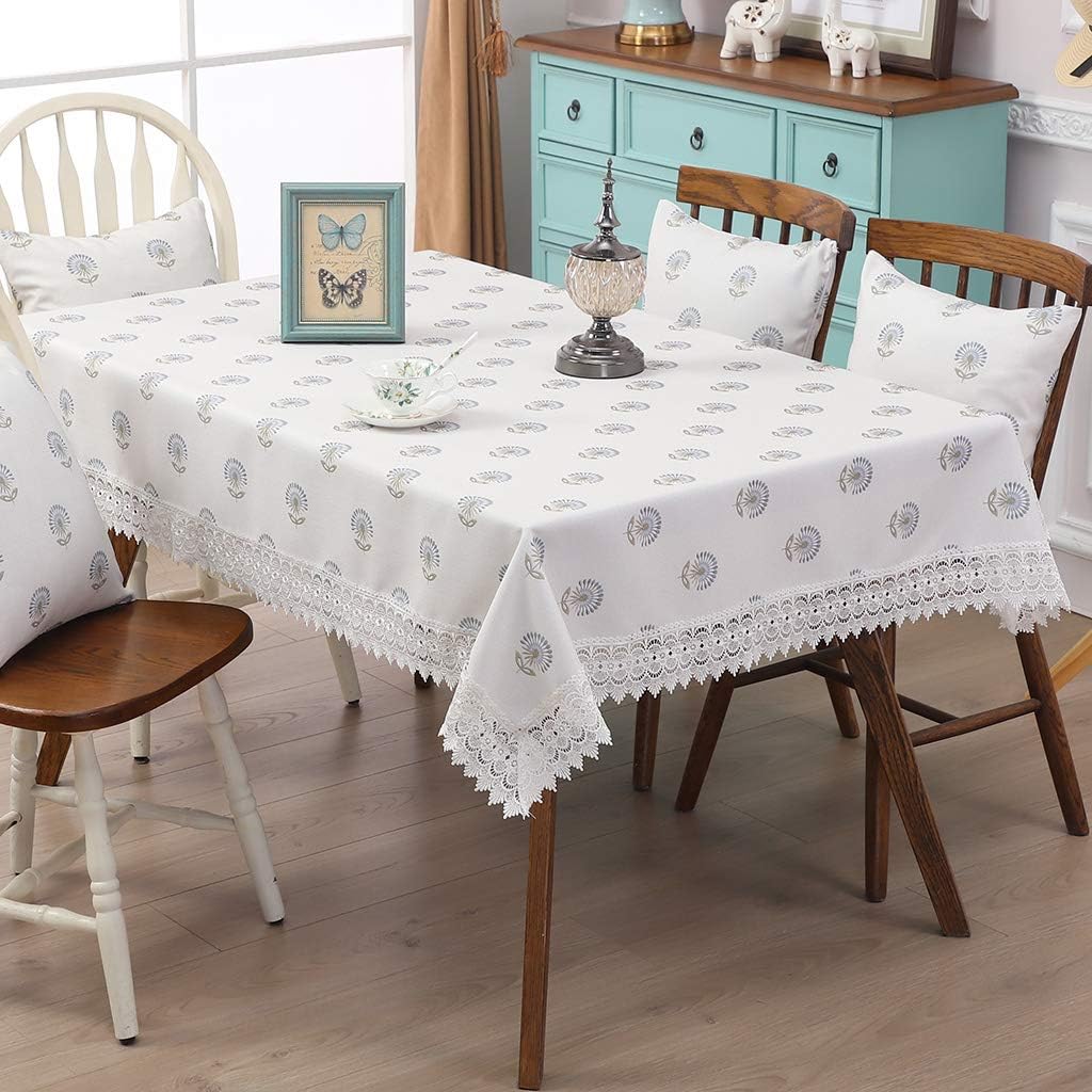 Exclusive Discount 🔥 SINOGEM Decorative Floral Print Polyester Rectangle Tablecloth Waterproof and Stain Resistant Fabric Lace Table Cloth, Table Cover for Dining Room/Party Tables (60x84 Inch, Blue)