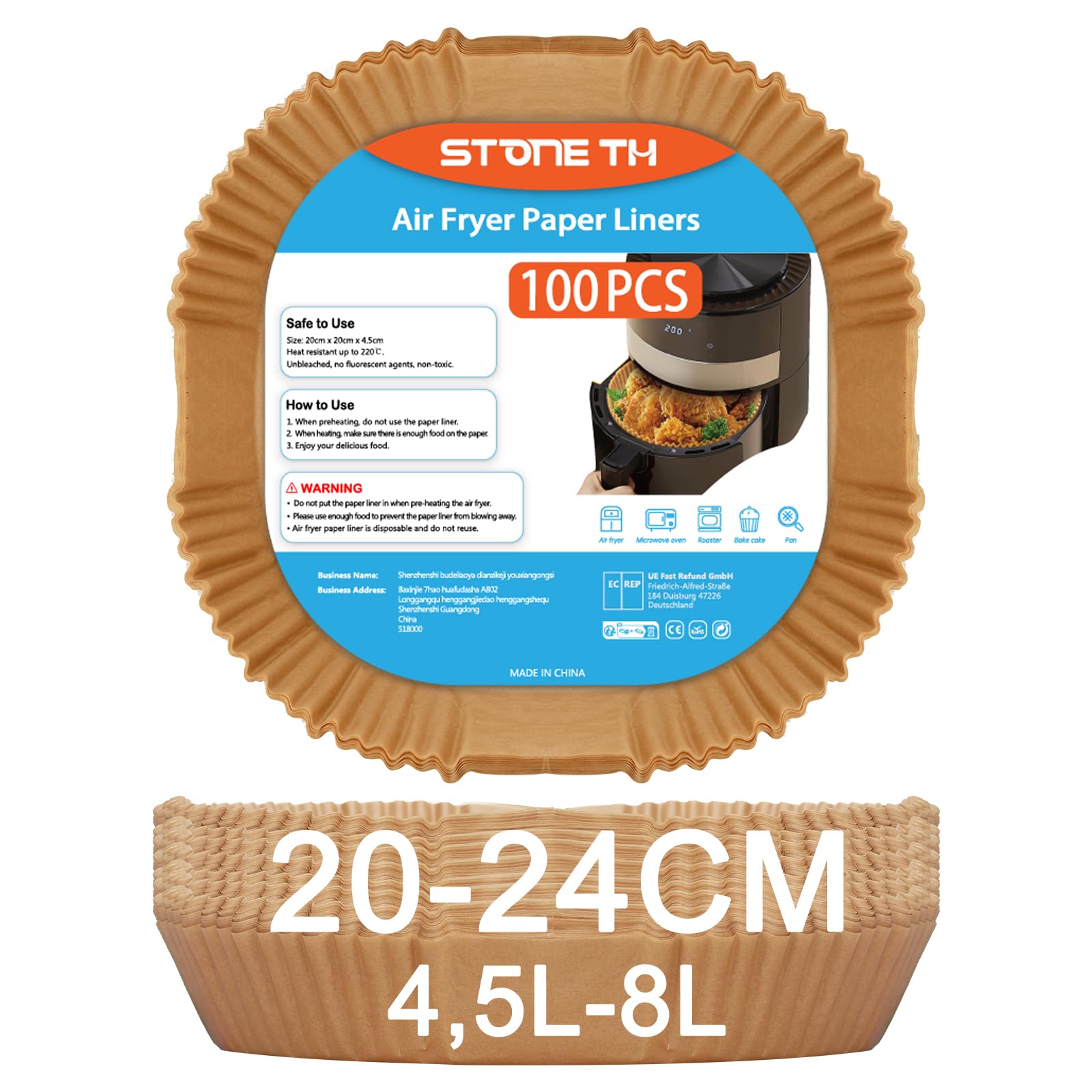 100 Pieces Air Fryer Paper, Stone TH 20-24 cm Disposable Air Fryer Parchment for 4.5L-8L Frying Pans, Oven