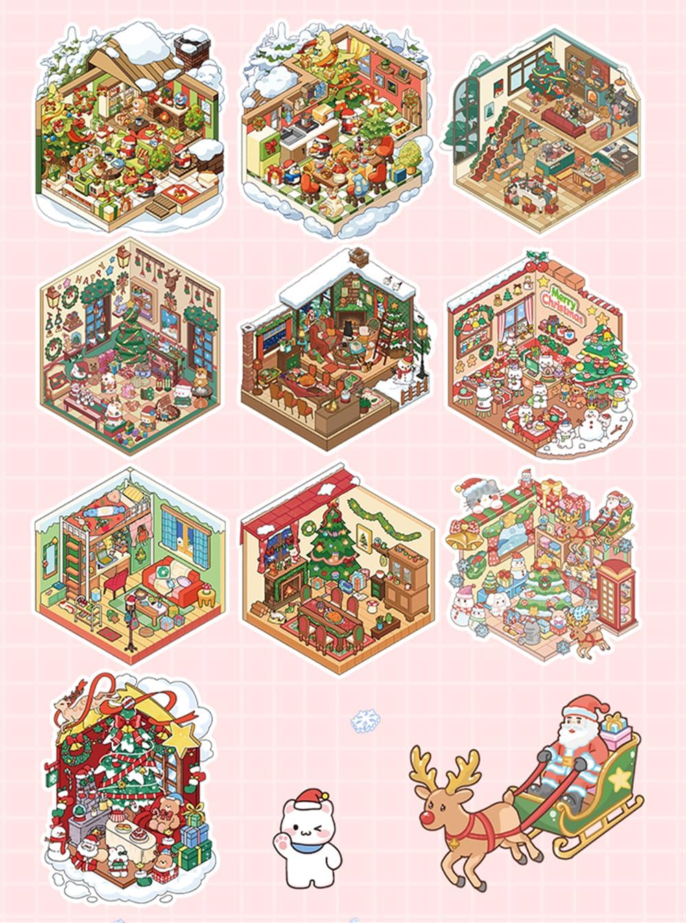 Christmas Sticker Book Collection, 10 Sets 3D Christmas Stickers, DIY 3D Miniature House Stickers Collection Book, Make Gifts for Adults and Kids, Fun Simulated Scene Game for Girls