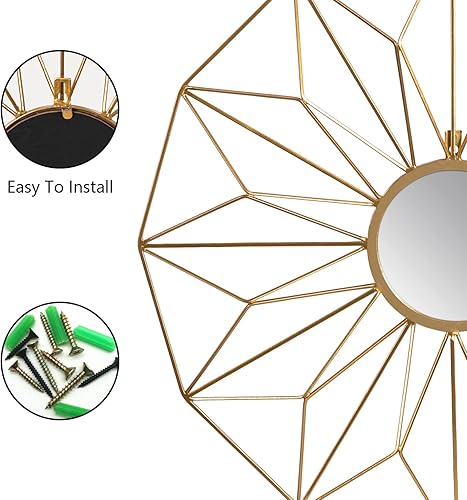 Miniatura 6 de Asense Espejos circulares de pared de metal de 23 pulgadas, decoración redonda clásica para colgar, arte de pared moderno para decoración del hogar,