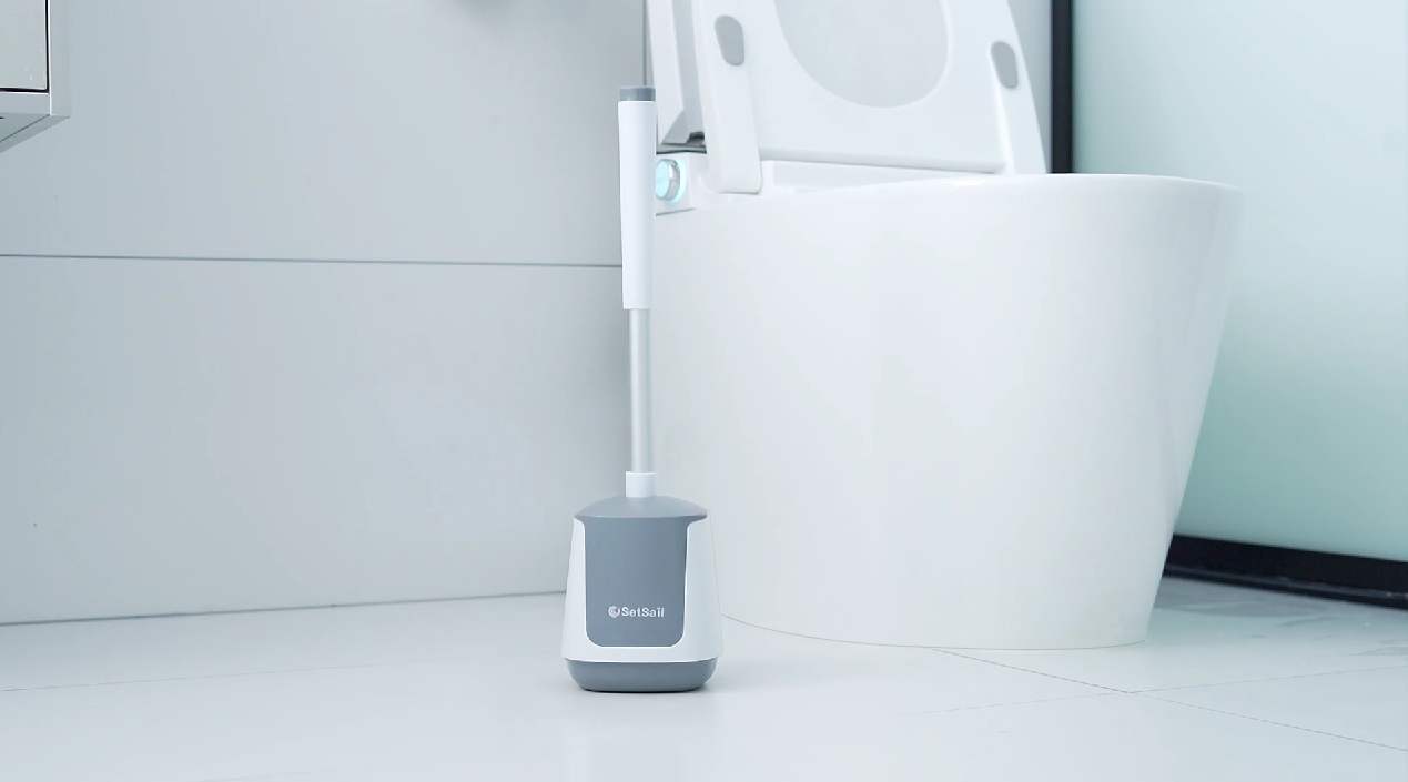 SetSail WC-Bürsten-Set Mit Halter – Selbstschließender Deckel, Extra Langer Griff, Belüftet – Grau, Nylonborsten