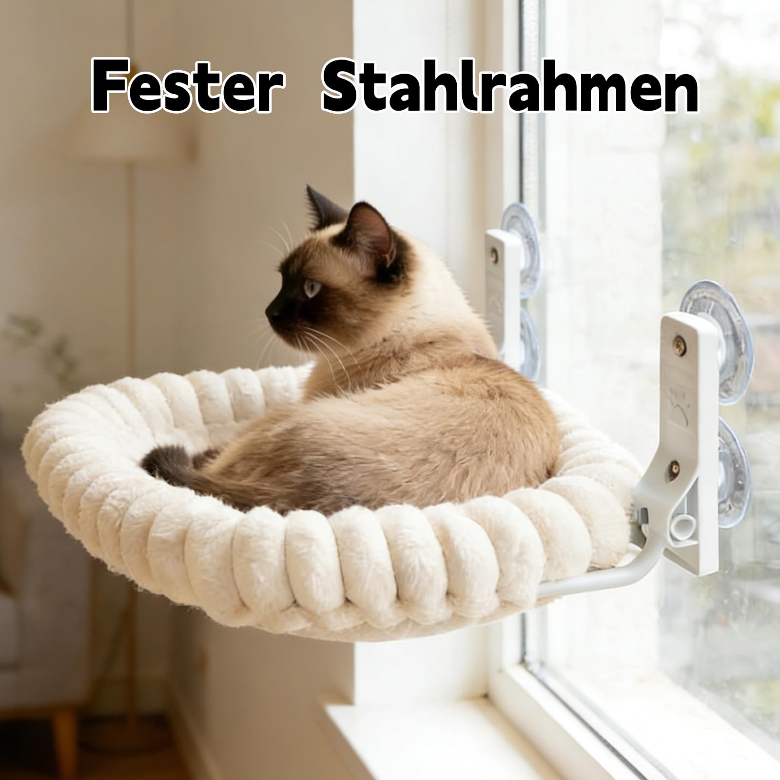Katzenbett Fenster, Fensterliege für Katzen, Katzen Fensterliege mit Abnehmbarem hält bis zu 18kg Katzenhängematte (Weiß)