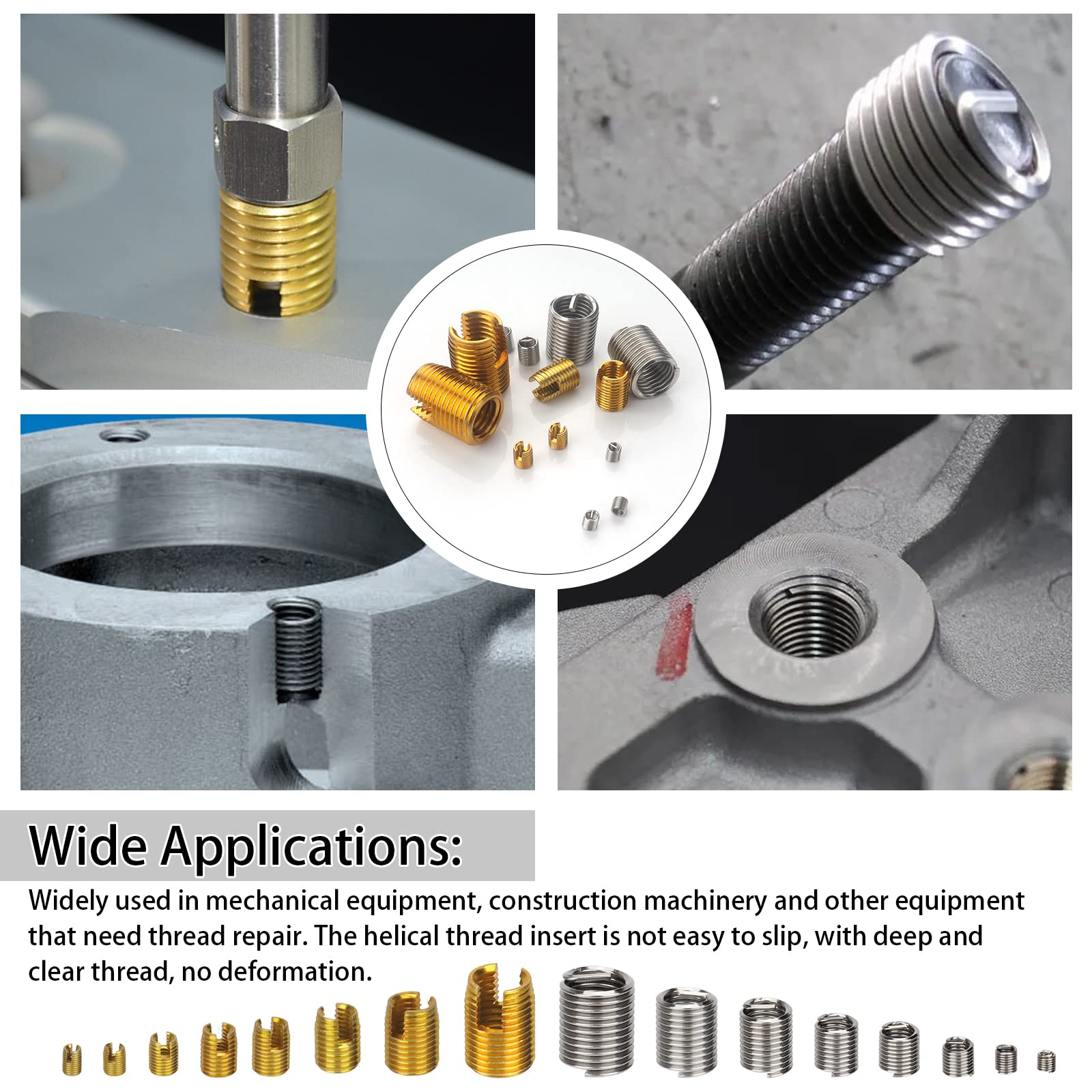 130 Pcs Kit de Réparation de Vis à Insert de Filetage Autotaraudeur en Acier au Carbone,Inserts de Réparation de Filetage,Vis d'Insertion de Filetage en Acier Inoxydable