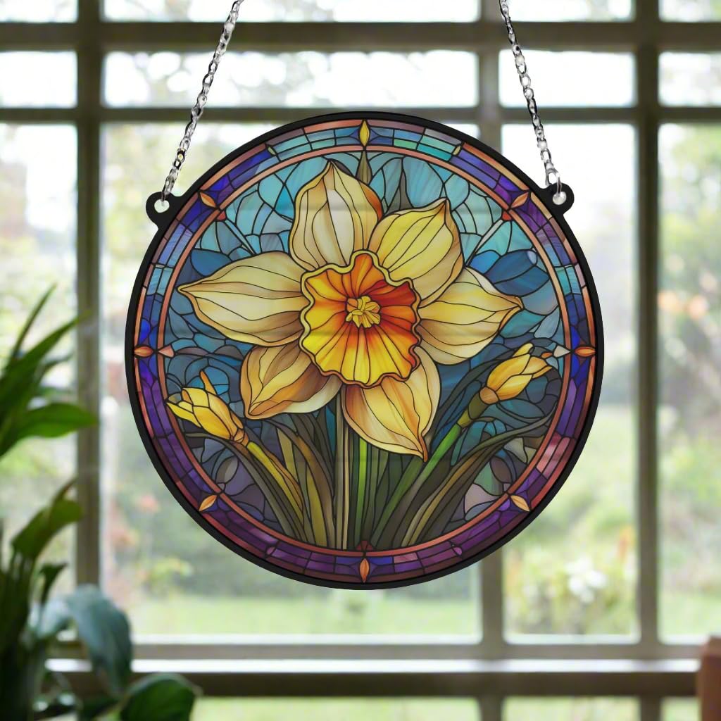 Image Industry Daffodil Stained Glass Effect Suncatcher - Garden Gift - Flower Lovers - Floral Gifts (19cm) - Image 4