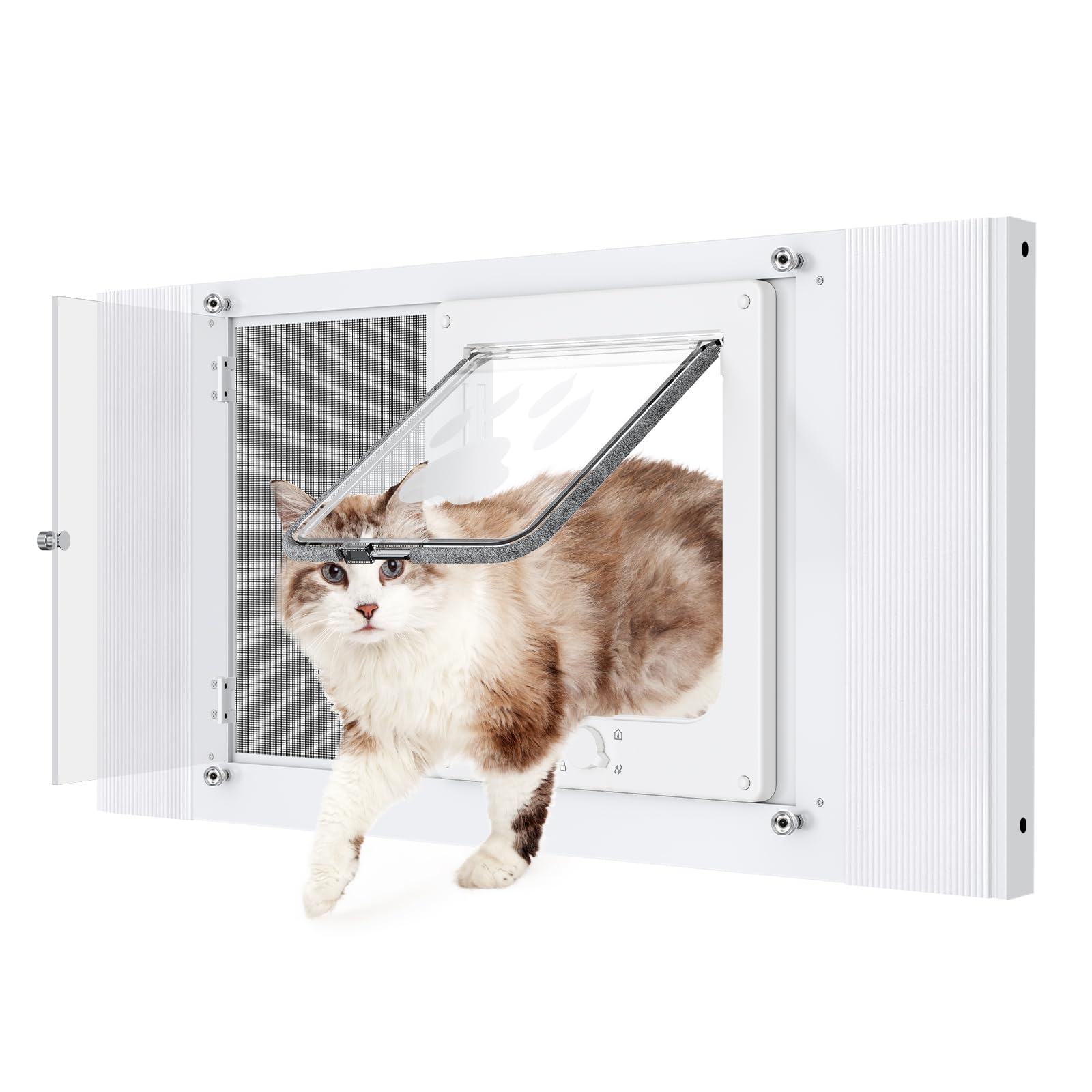 Photo 1 of 2-in-1 Cat Door for Window with Acrylic Panel, Rainproof & Ventilation Dual Modes, Adjustable Width of 24"-28" for Sliding Windows, Weather Resistant Window Cat Door Insert