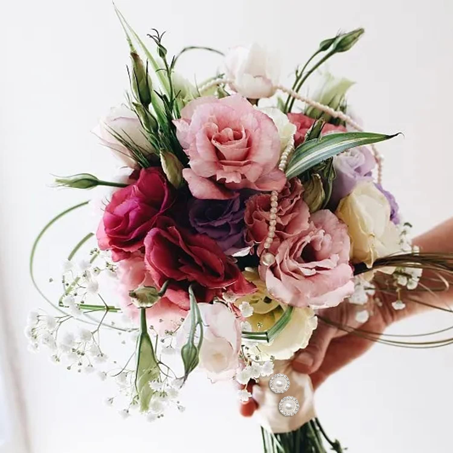 Honbay 10PCS 20mm Round Rhinestone Faux Pearl Buttons Embellishments - Sew on - Image 6