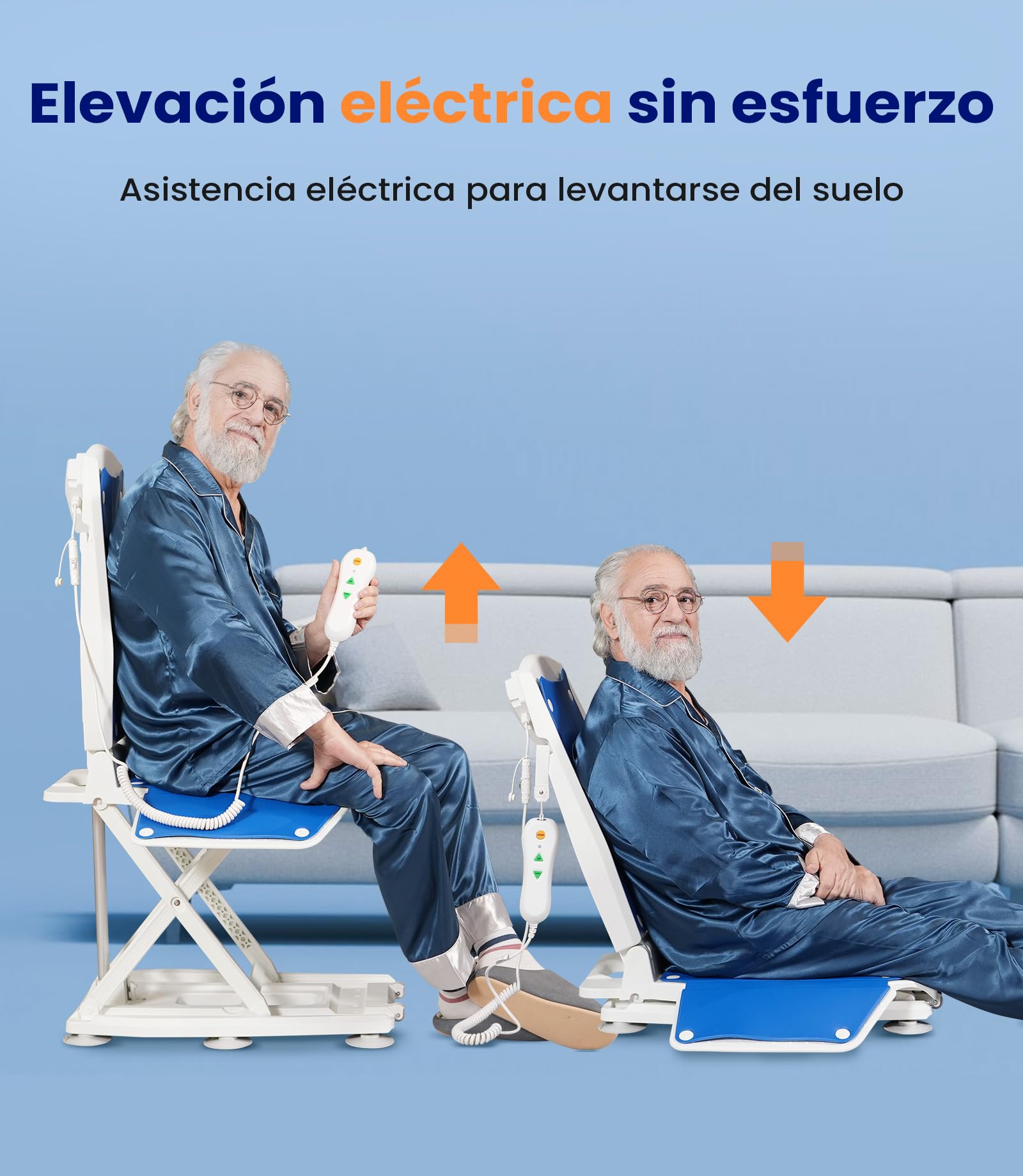 VOCIC Sillón Elevador eléctrico con Ruedas, Plegable y móvil | Mayores ayuda en casa, asistencia tras caída, elevador suelo, transferencia sofá cama silla ruedas, mando 140KG