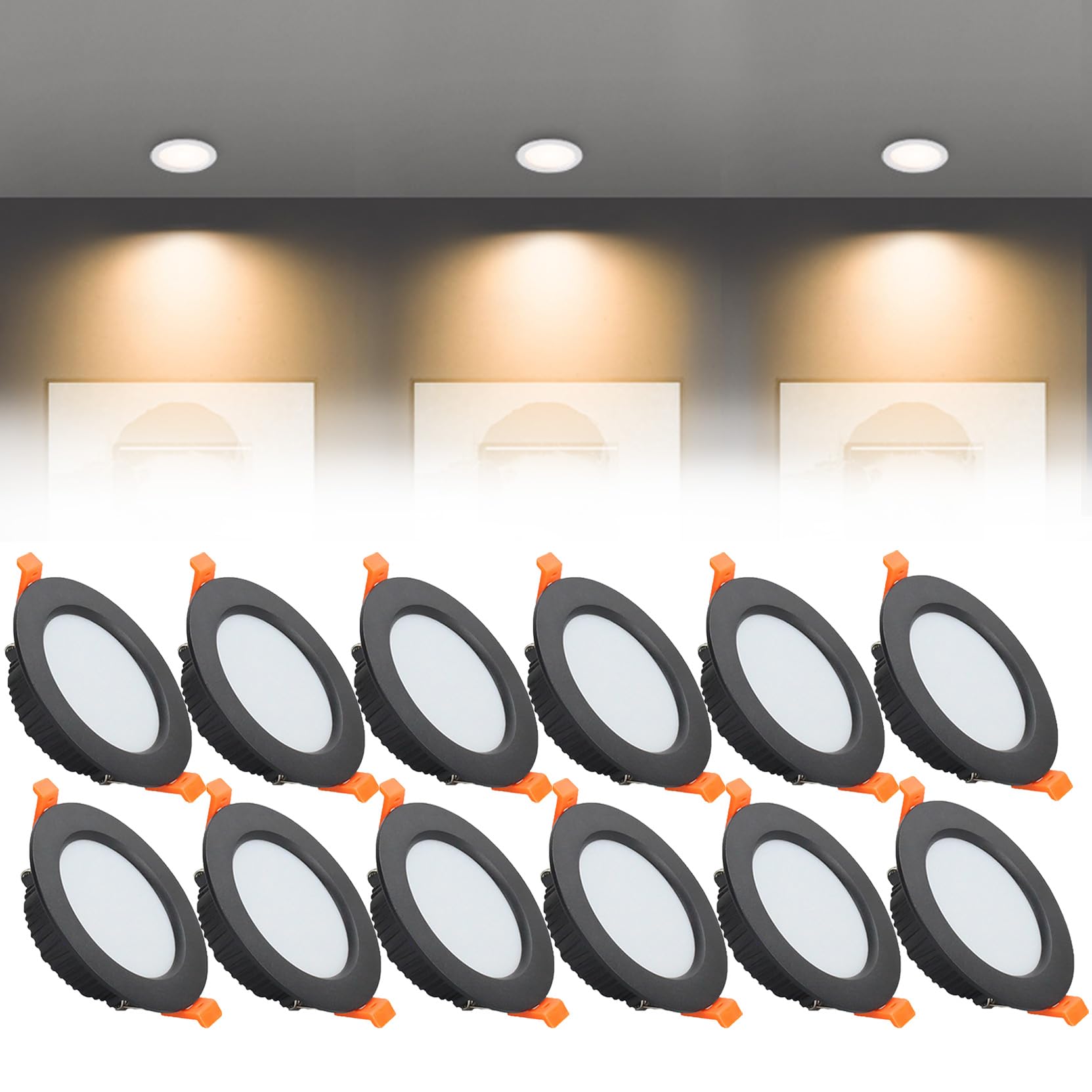 Syibelters 9W LED Recessed Ceiling Lights 118mm Warm White 3000K 9W 240LM, Cut Φ90-100mm, AC110-240V Ultra Slim Downlights, LED Panel Light for Living Room Hallway, 12 Pack