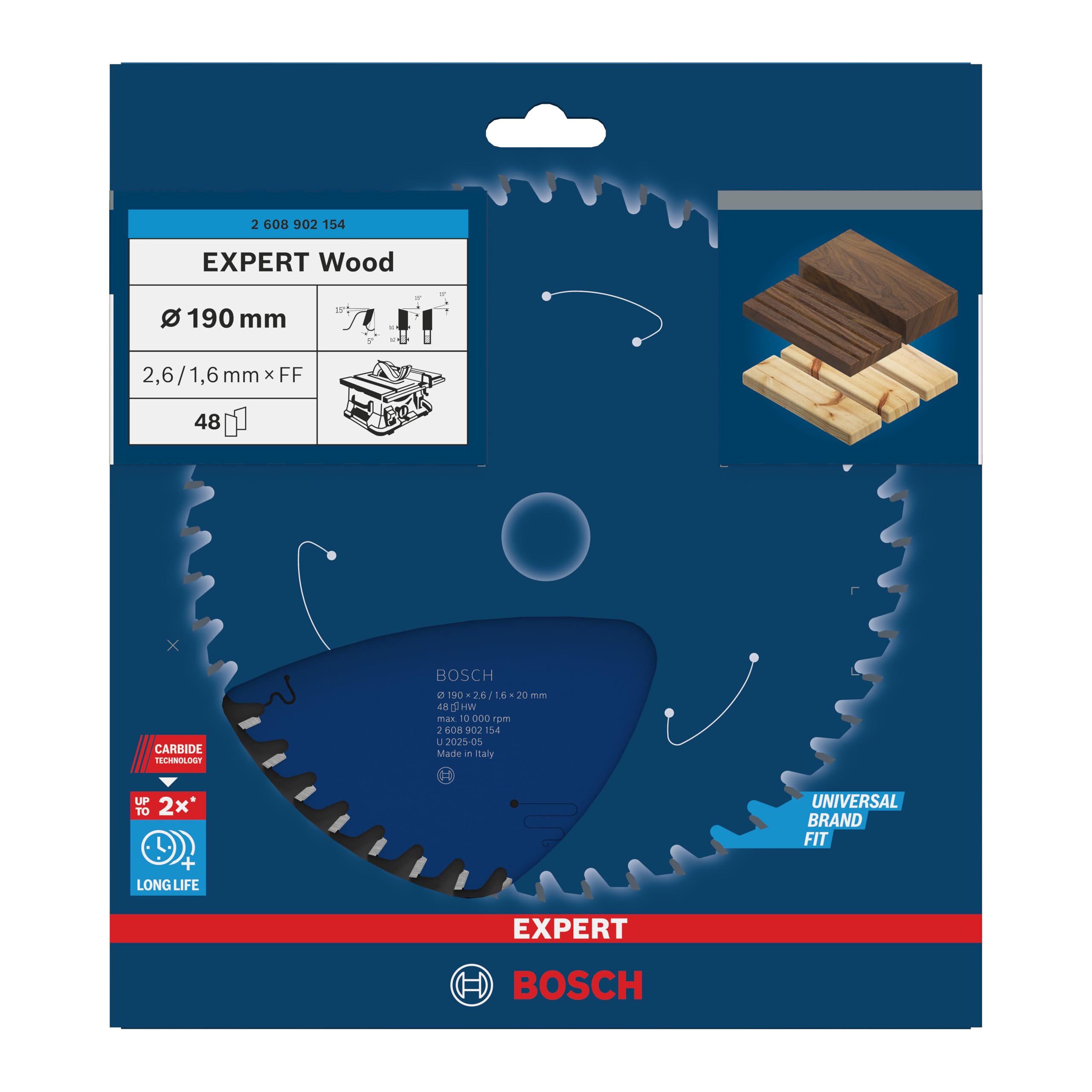 Bosch 1x Lama per sega circolare EXPERT per Wood cablata per seghe da banco (per Legno tenero, Legno duro, Ø mm, Professional Accessorio Sega circolare a filo da banco)