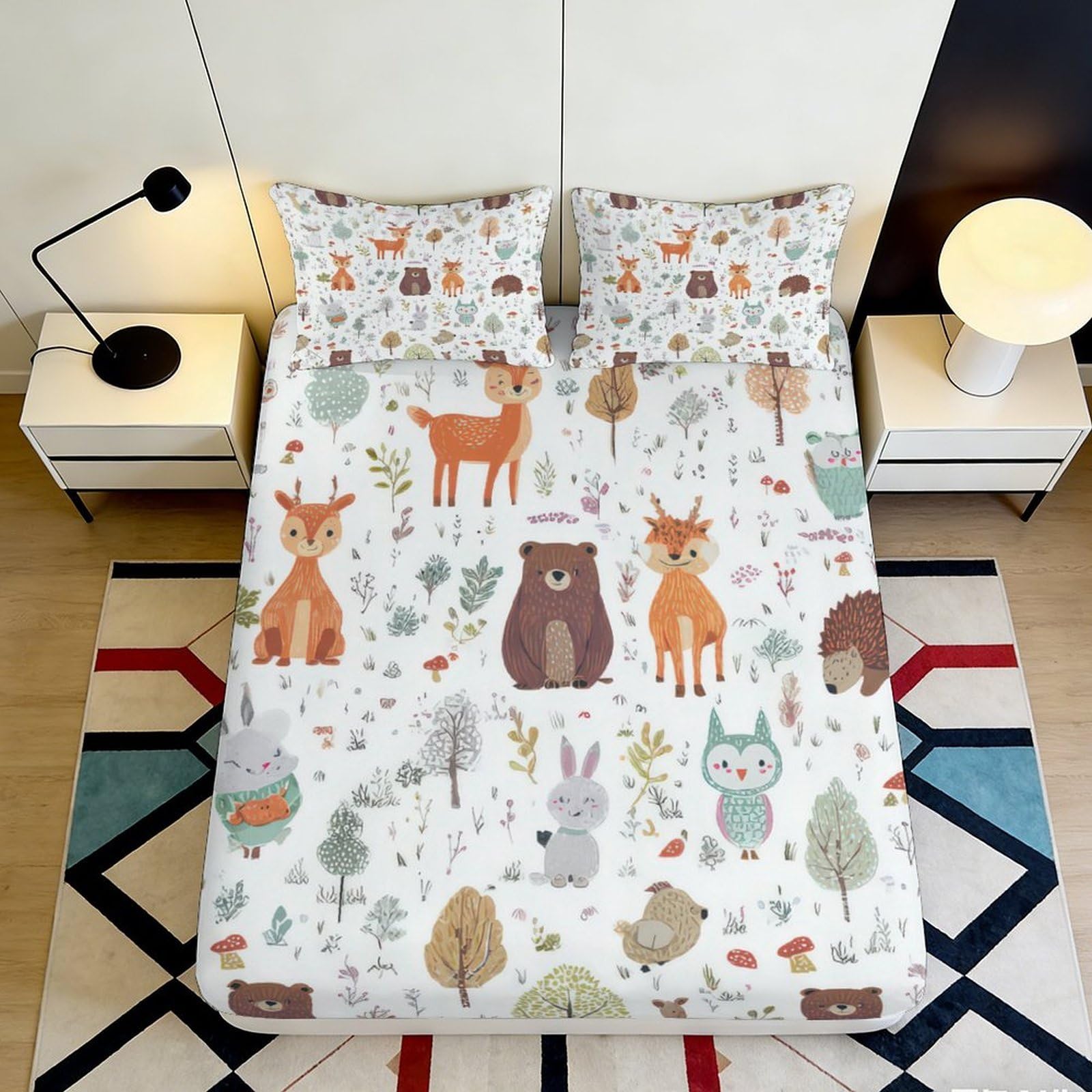 Uynsixtme Style-7 3D Printed Forest Animals Fitted Sheet Microfiber Deep Pocket Bedroom Non-Slip Forest Animals Mattress Fitted Cover Washable 200X200x25cm