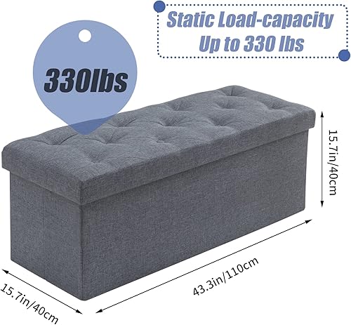 Miniatura 3 de BRIAN & DANY Otomana de 43 pulgadas con almacenamiento, banco otomano de almacenamiento de lino, almacenamiento otomano plegable para dormitorio y