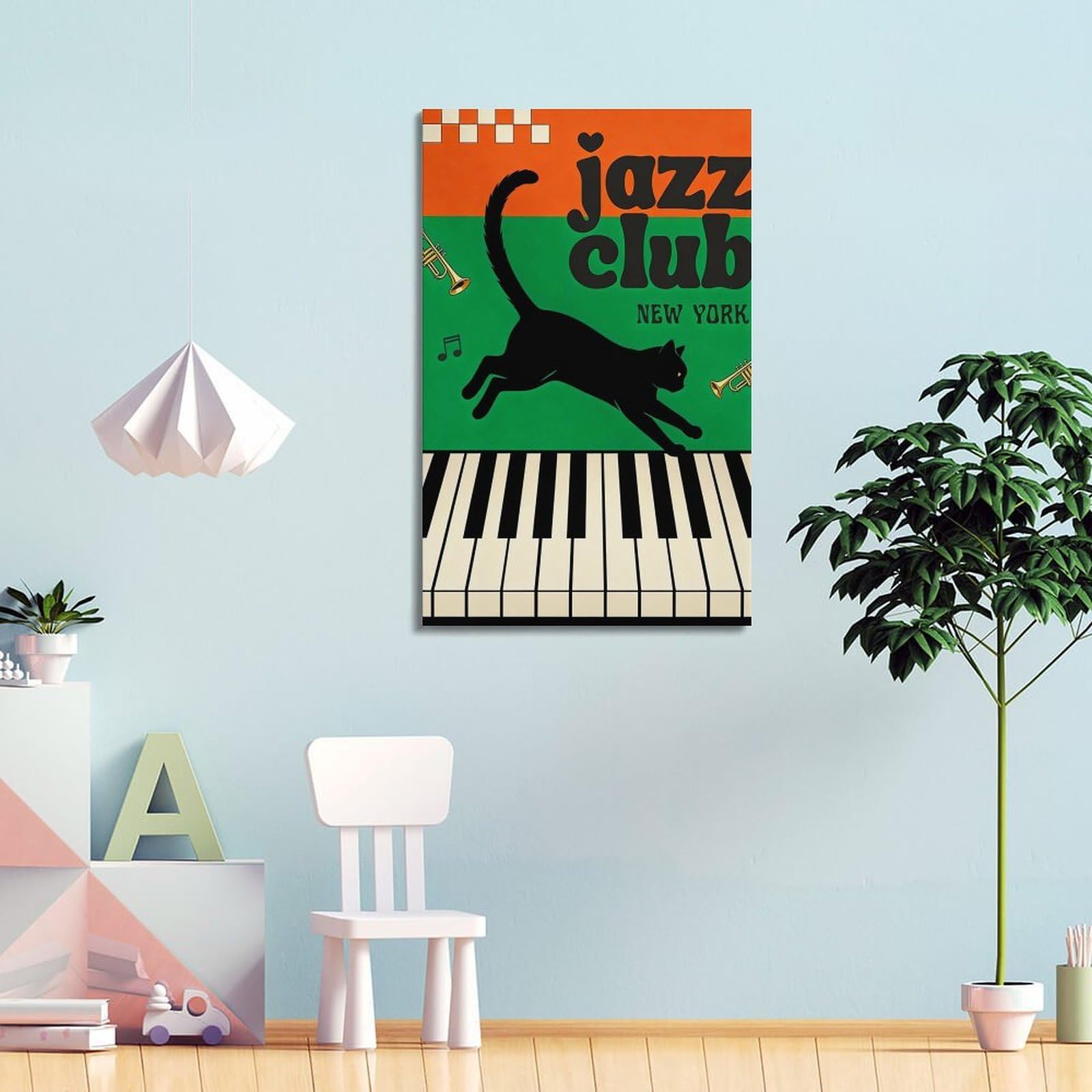Poster con musica in stile retrò Jazz Club, gatto nero pianoforte, stampa artistica da parete con foto, dipinti, decorazione per la casa, 60 x 90 cm