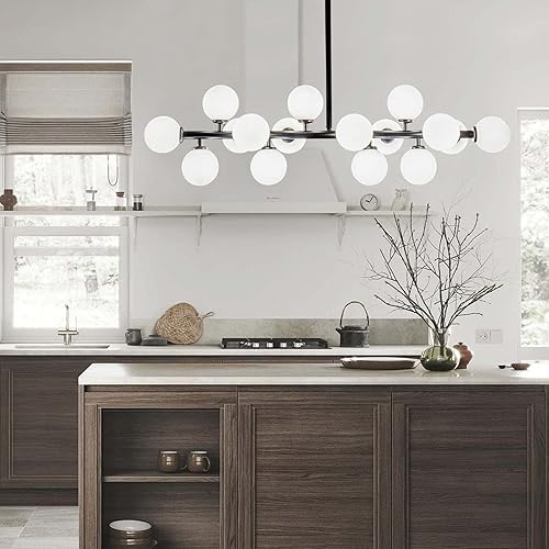 Miniatura 2 de Candelabros lineales modernos de mediados de siglo con 16 luces negras colgantes para comedor, cocina