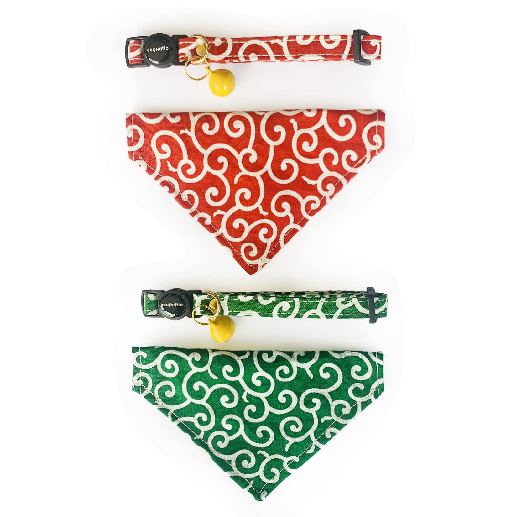 Cognatio 2 Pack Cat Collar with Bell and Removable Bow Tie, Adjustable Pet Collar (Grass Green+Red), 20-30cm