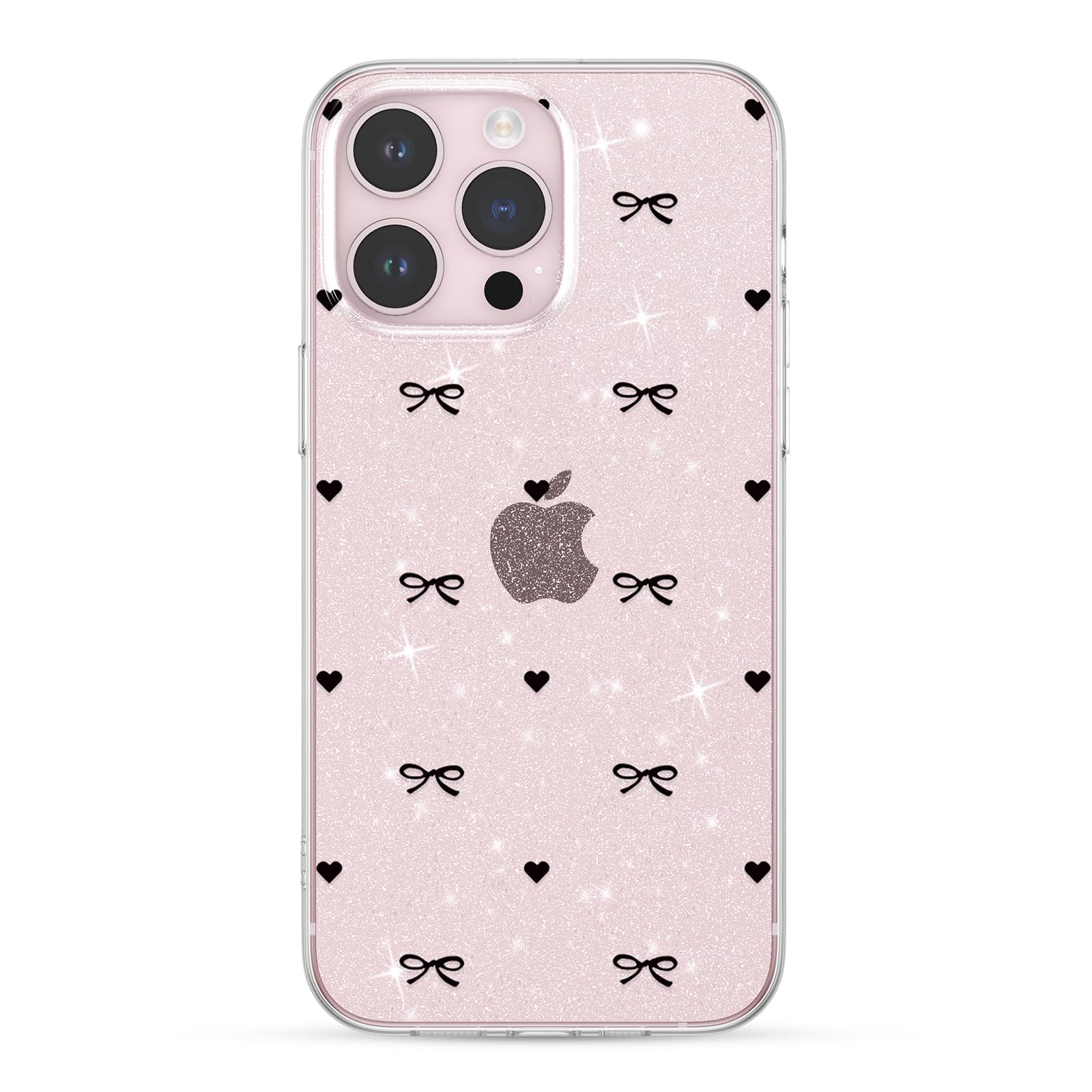 ZTOFERA for iPhone 15 Pro Max Case Glitter,Cute Clear Bow Tie Heart Aesthetic Phone Case,Sparkly Bling Trendy Soft Shockproof Protective Phone Cover for Women Girls,Black