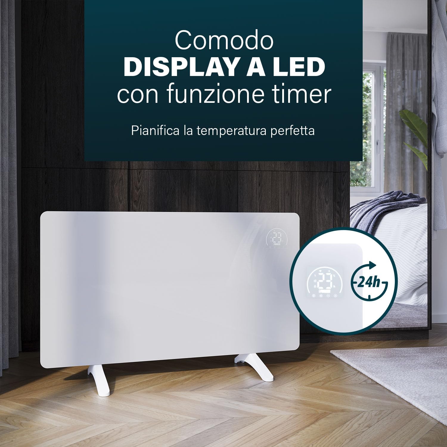Princess Riscaldatore a infrarossi connettibile - Cristallo di carbonio - 480 W - Termostato regolabile fino a 50 °C - Timer 24 ore - Programmazione settimanale - Bianco o nero (Bianco)